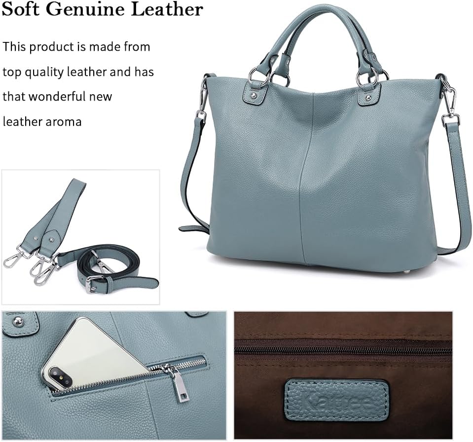 Kattee Genuine Leather Tote Purse for Women, Top Handle Satchel | Soft genuine leather tote with roomy storage and versatile carry for work, shopping, and travel.