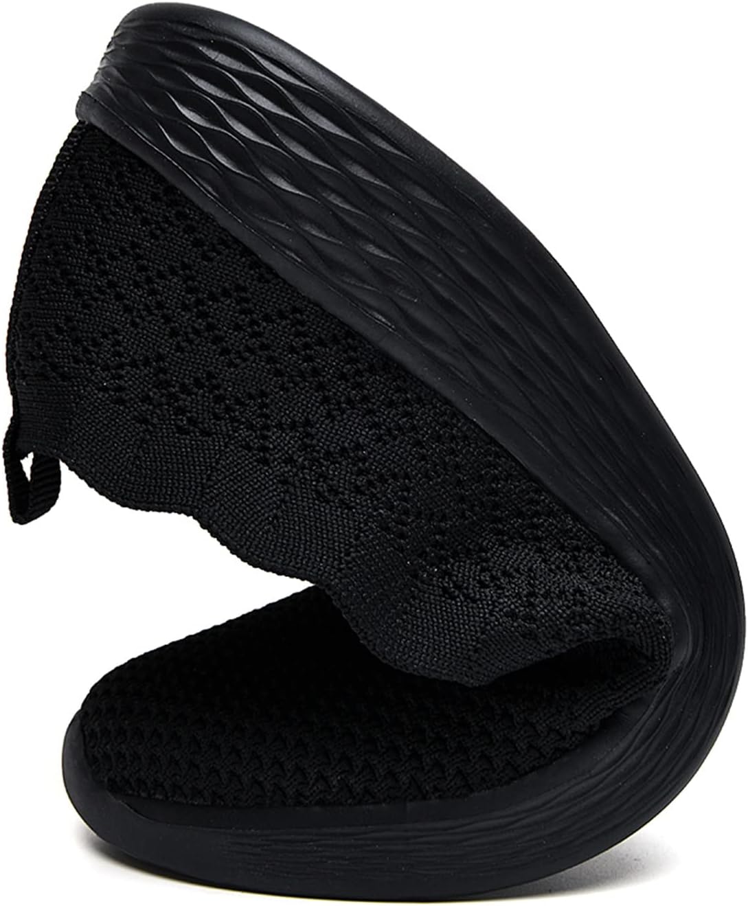 poemlady Women's Walking Shoes Slip On Knit Mesh Loafers Round Toe Flat