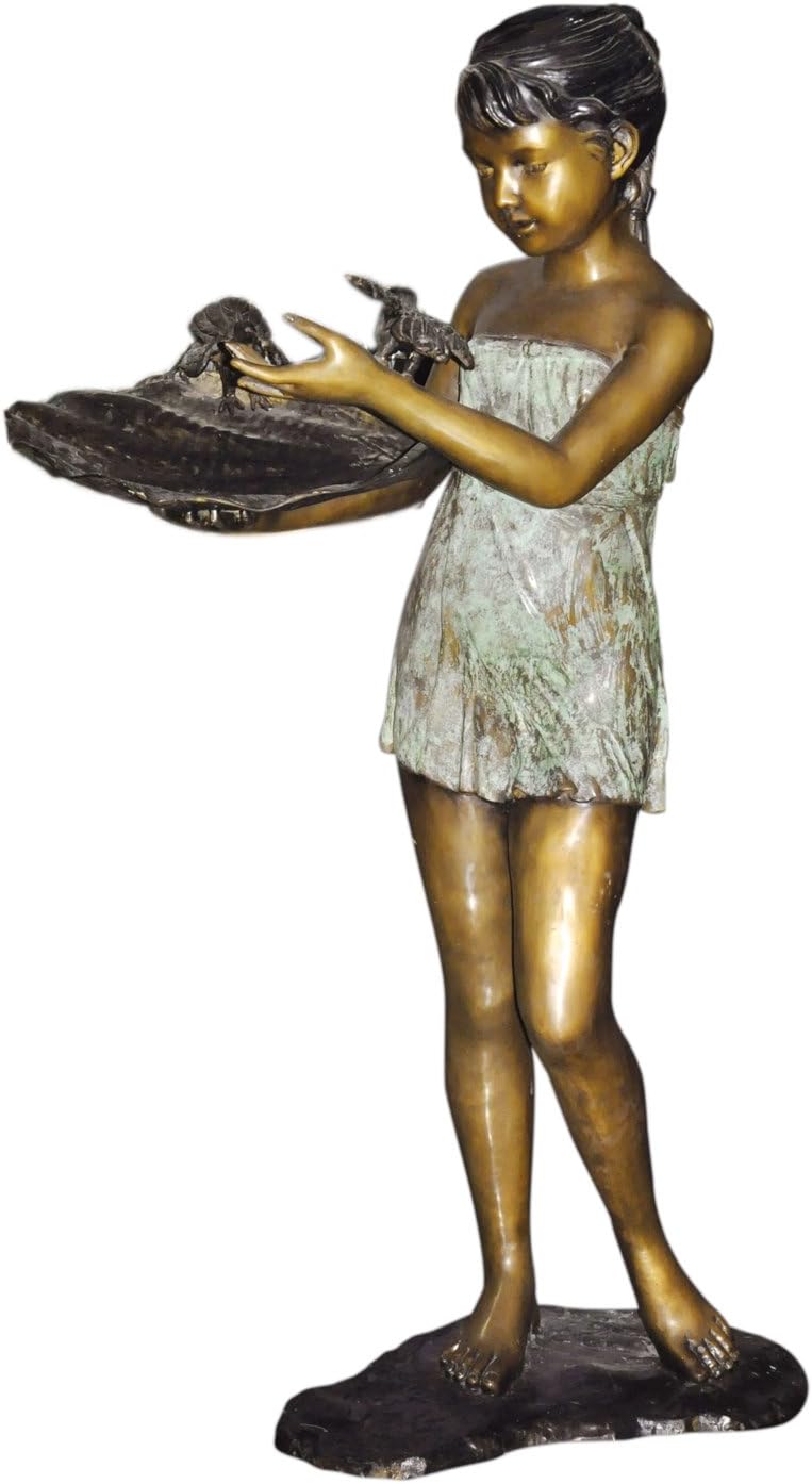 P&F HIGH QUALITY PRODUCTS (45" Life Size) Girl with 2 Birds Bronze Garden Statue Water Fountains Fountain (Traditional Lost Wax Bronze Process/on