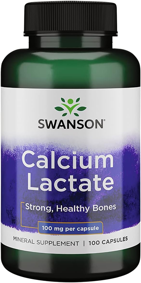 Swanson Calcium Lactate 100MG 100 CAPS | Helps Build and Support Strong Bones, Promotes Gastrointestinal Comfort, Essential for Heart