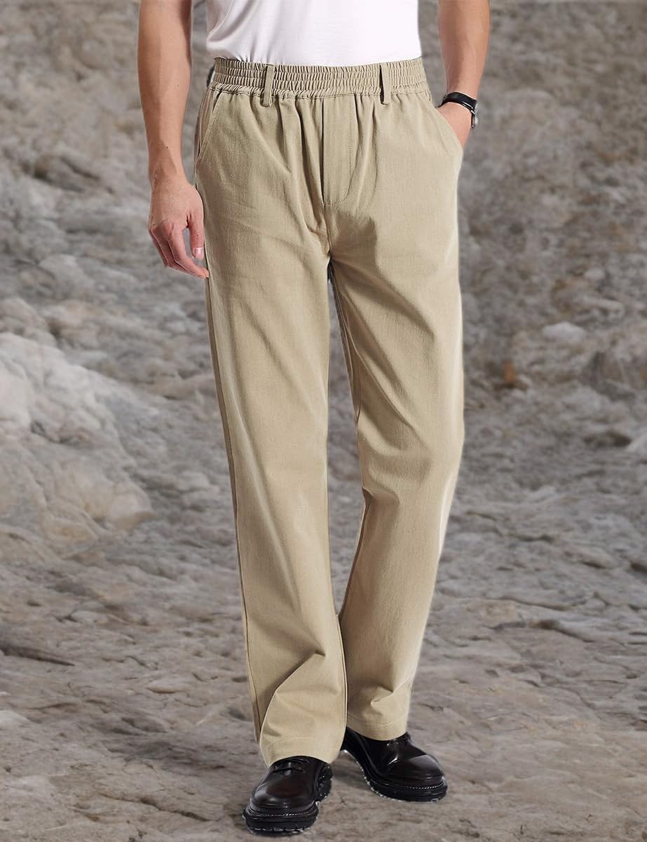 IDEALSANXUN Mens Casual Elastic Waist Twill Pants