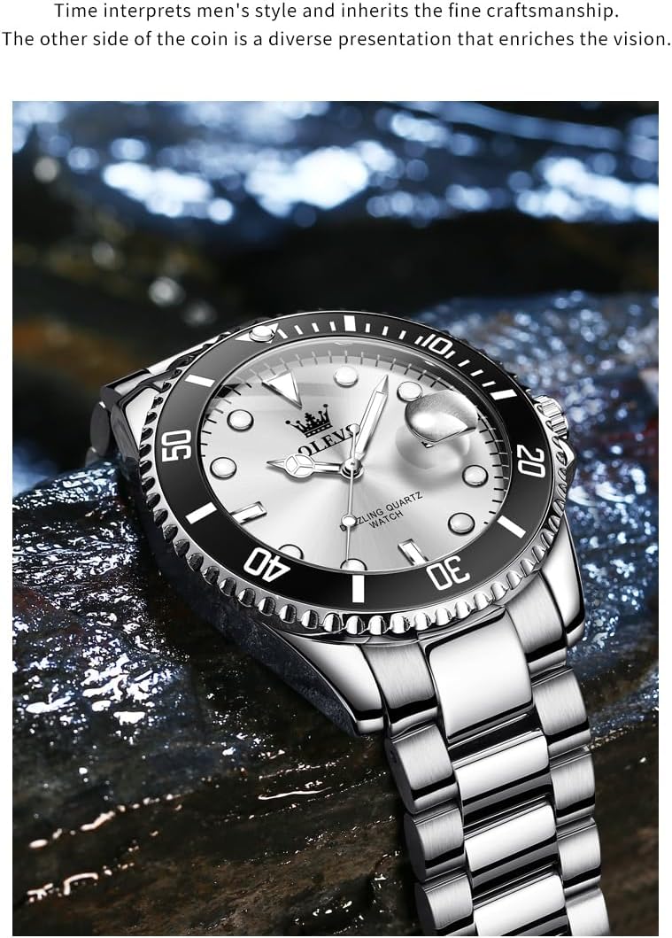 OLEVS Watches for Men,Classic Luxury Big Face Men Watches, Silver Dress Stainless Steel Men Wrist Watch with Luminous Analog Relojes para Hombres