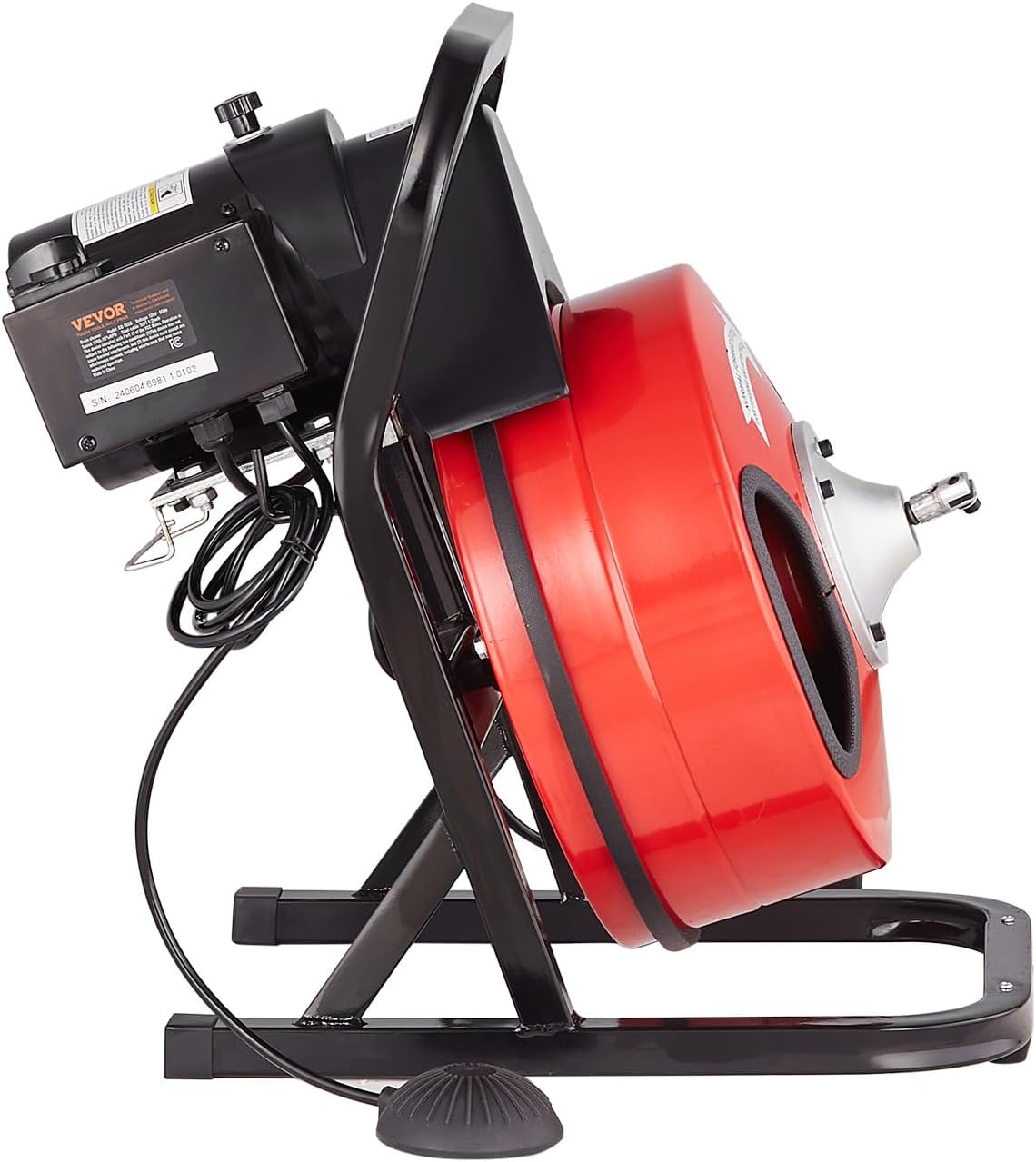 VEVOR Drain Cleaner Machine 50 FT x 1/2 Inch, Manual Feed Sewer Snake Auger with 4 Cutters & Air-Activated Foot Switch for 2" to 6" Pipes