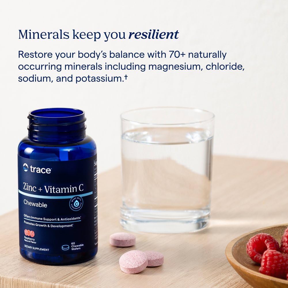 Trace Minerals Zinc + Vitamin C Chewable Supplement, 60 CT, Immune Support | Full spectrum of ionic minerals, Enzyme function and antioxidant activity