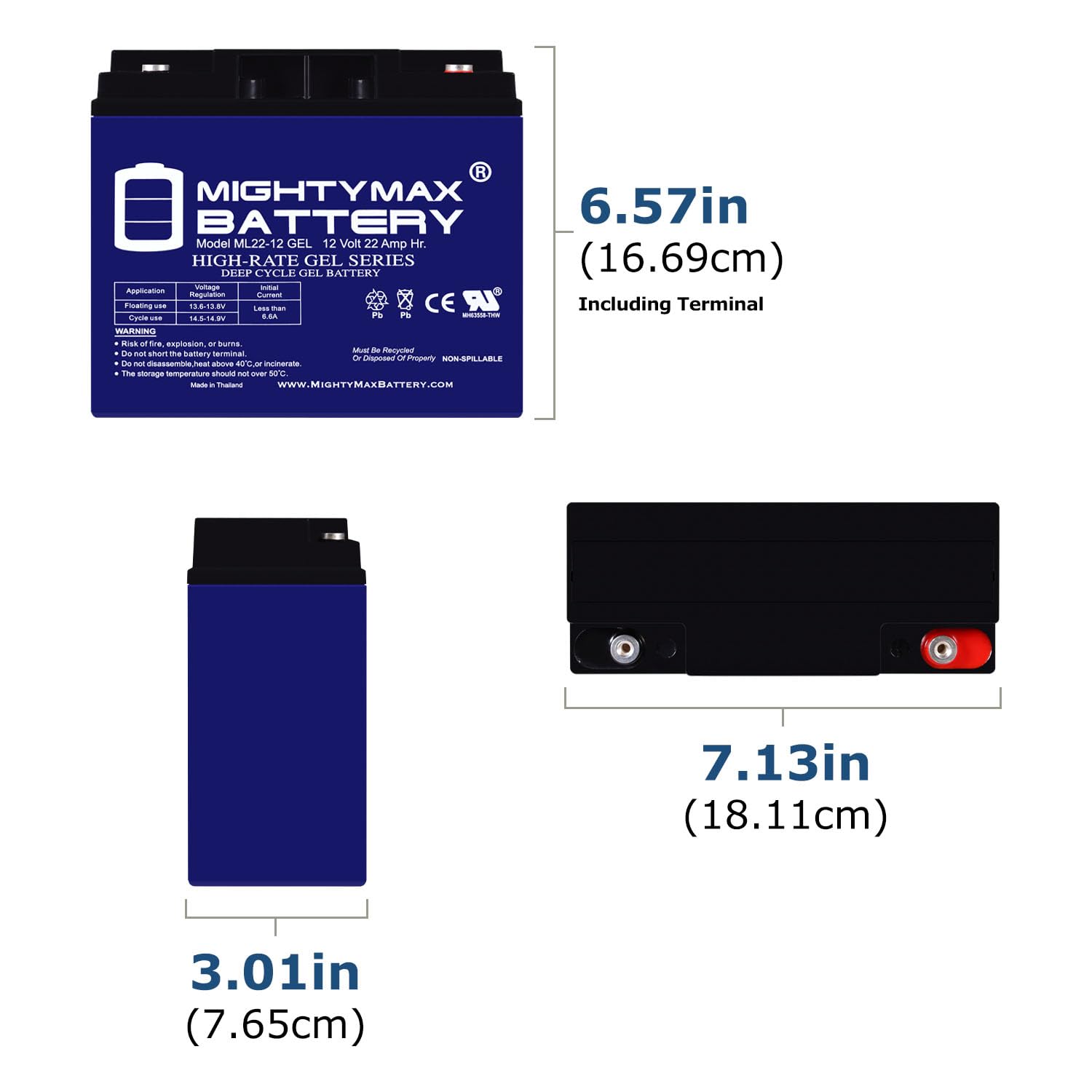 Mighty Max Battery 12V 22AH Gel Battery Replaces Enduring 6FM22, 6-FM-22