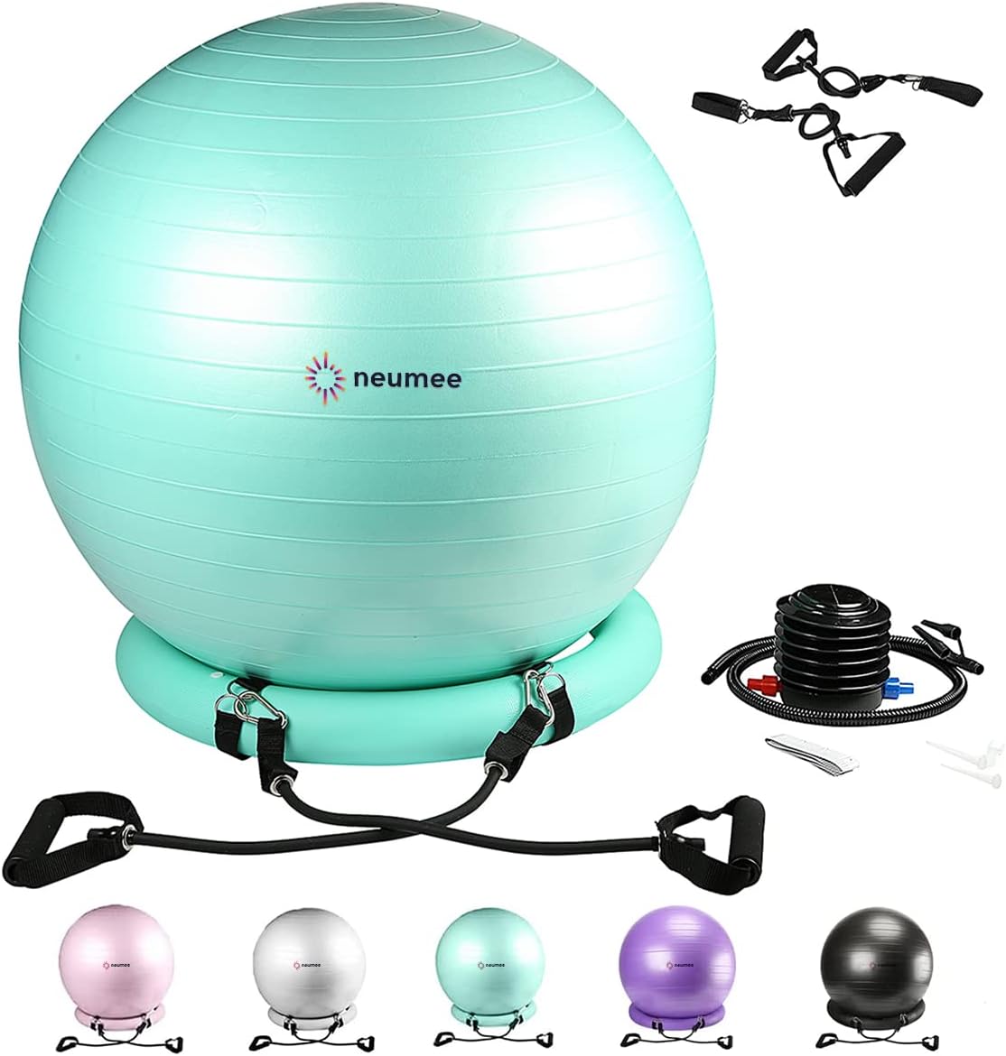 Yoga Ball Chair with 65cm Exercise Ball & 2 Resistance Bands, Stability Base for Home Office, Yoga, Pilates & Fitness, Balance Ball for Posture