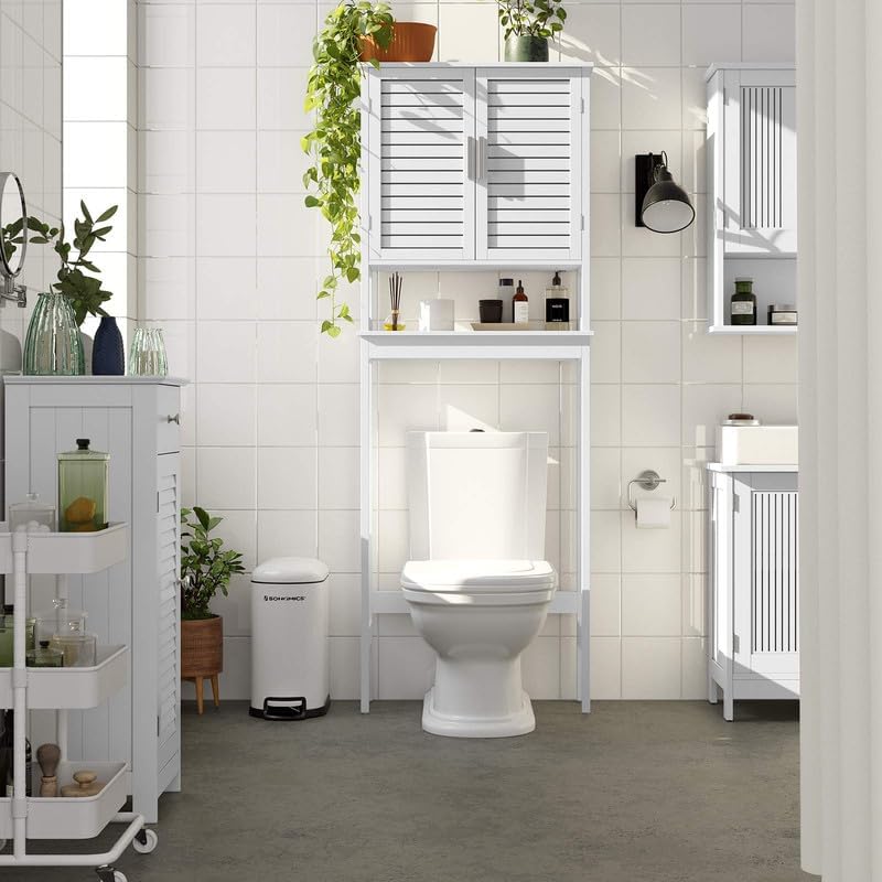 SONGMICS Bamboo Over The Toilet Storage Cabinet, Adjustable Inside Shelf
