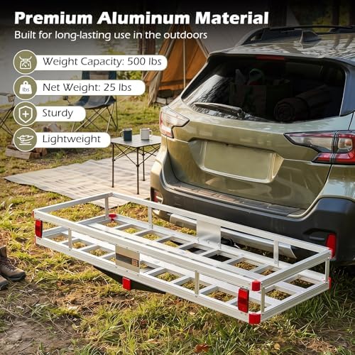 Goplus Hitch Cargo Carrier, Aluminum Hitch Mount Cargo Basket with 500LBS Capacity, Fits 2” Receiver