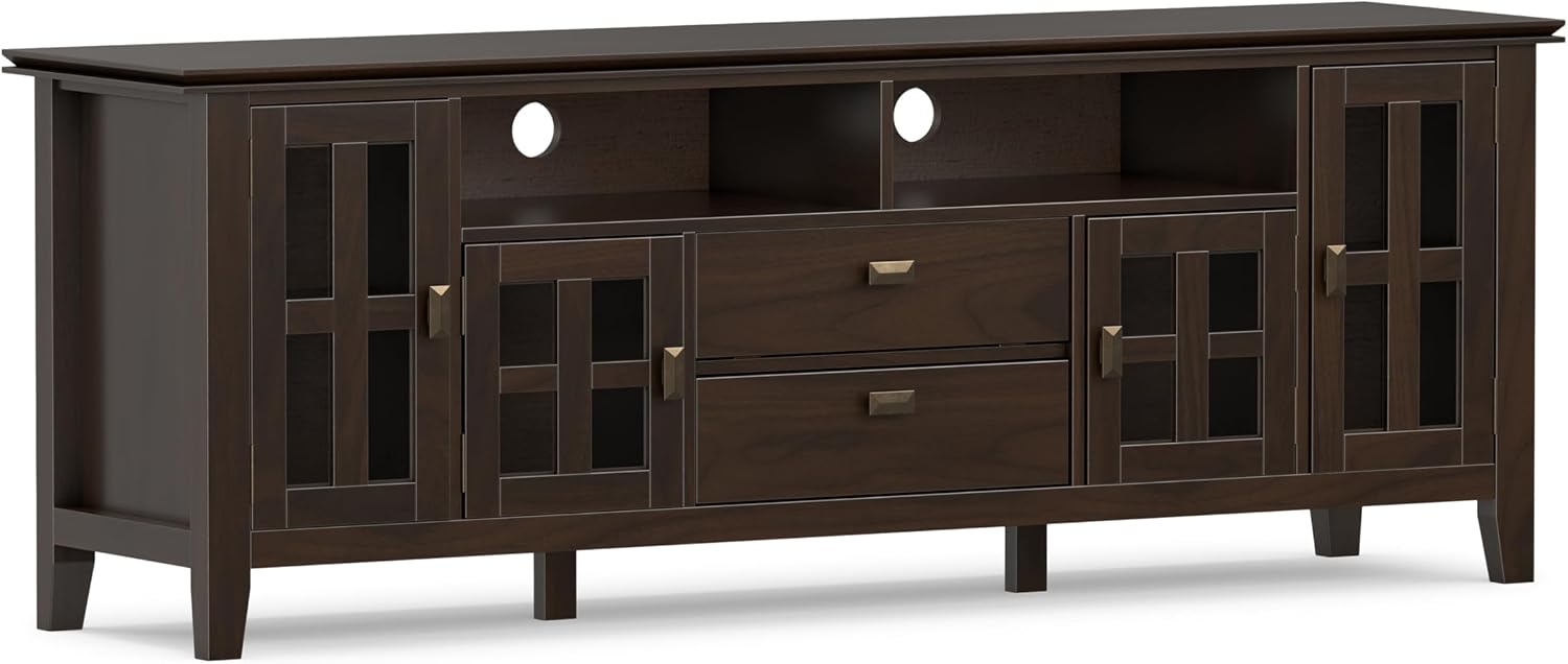 SIMPLIHOME Artisan 53" Wide Solid Wood TV Stand in Russet Brown