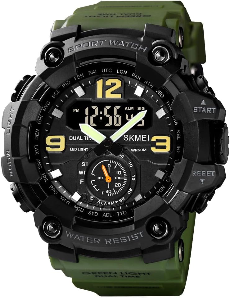 FANMIS Men's Analog Digital Sport Watch Military Dual Display 50M LED Watch | Men's Dual Display Sports Watches With Led Backlight Alarm Stopwatch 12/24h Time Outdoor Running Swimming