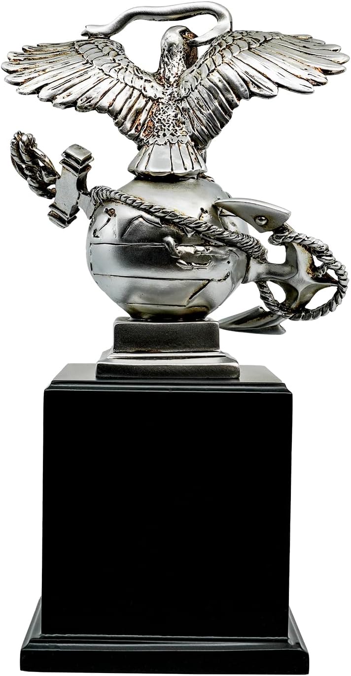 Military Gift Shop USMC 3D Eagle Globe & Anchor Statue with Wooden Base - Showcase of Marine Corps Pride - Marine Corps Gifts | USMC EGA Statue