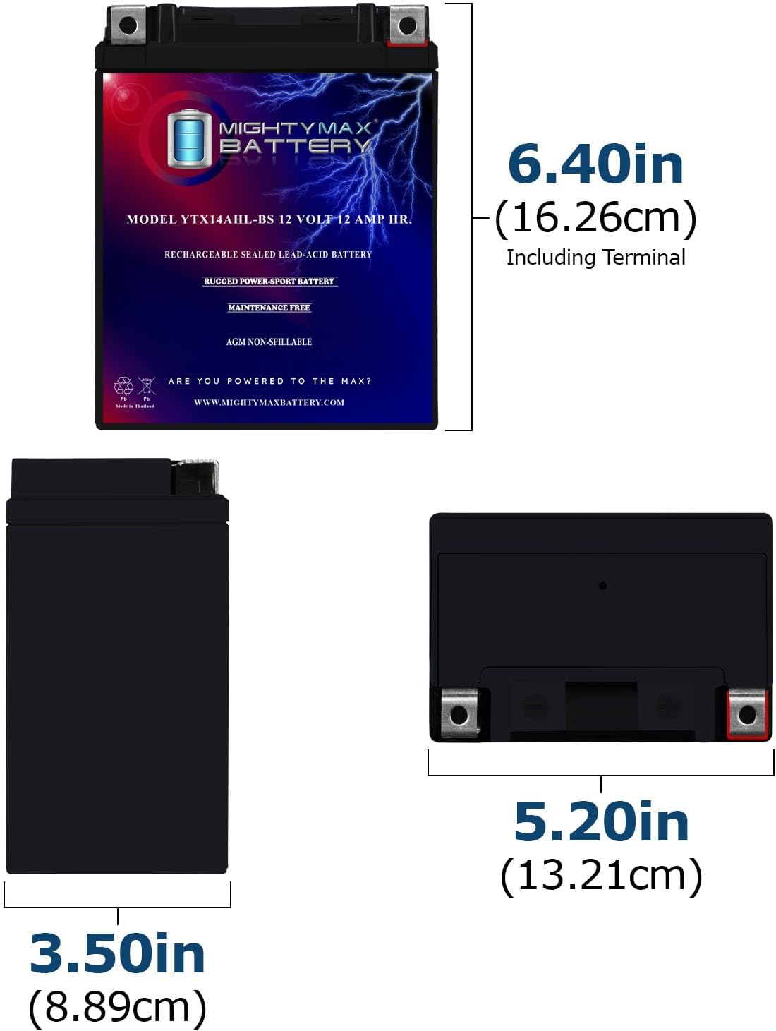 Mighty Max Battery YTX14-BS - 12 Volt 12 AH, 200 CCA, Rechargeable Maintenance Free SLA AGM Motorcycle Battery