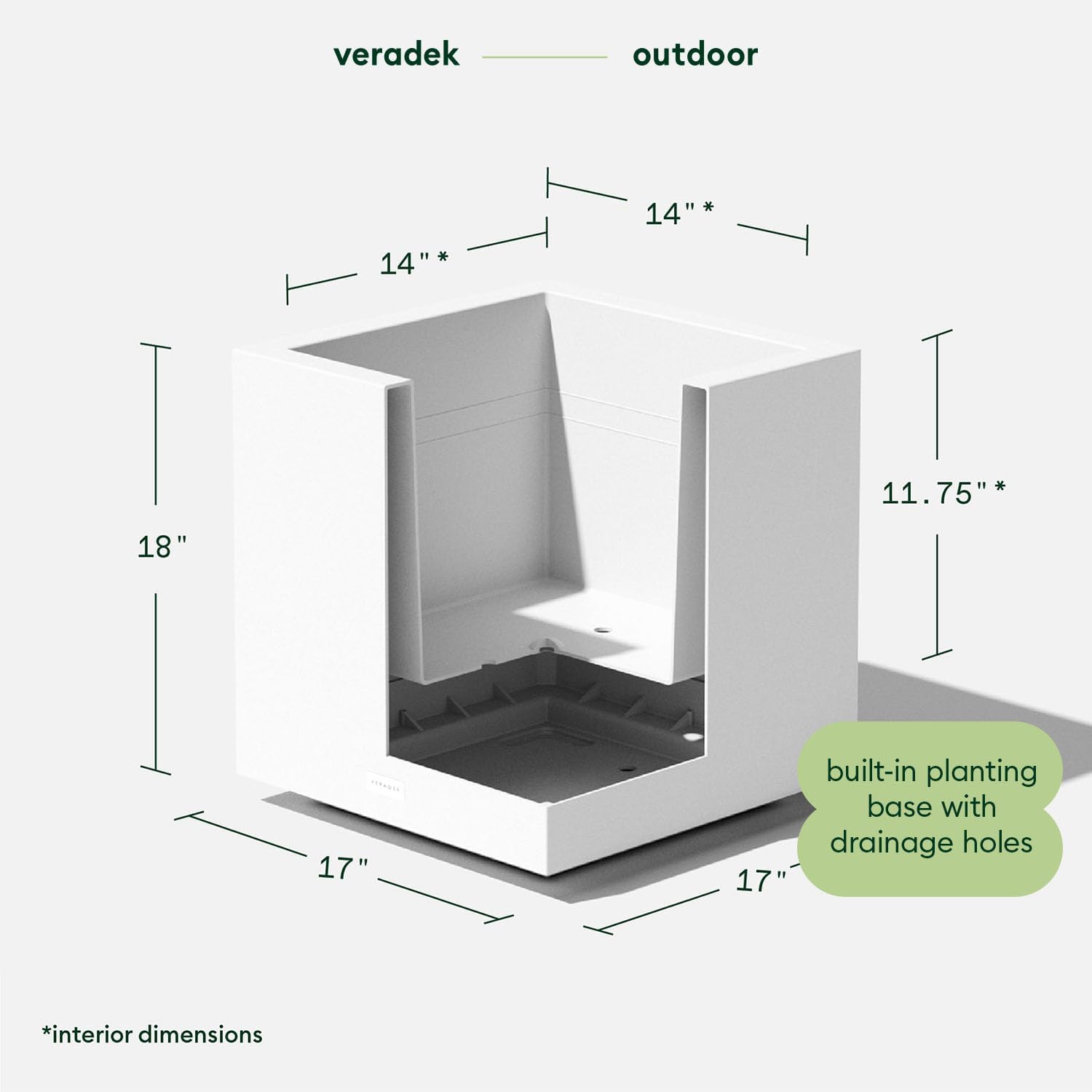 Veradek Block Series Cube Planter - Square Outdoor Planter | Made From Durable Plastic With Double-Walled Construction. Modern Porch/Patio Décor for Plants and Flowers