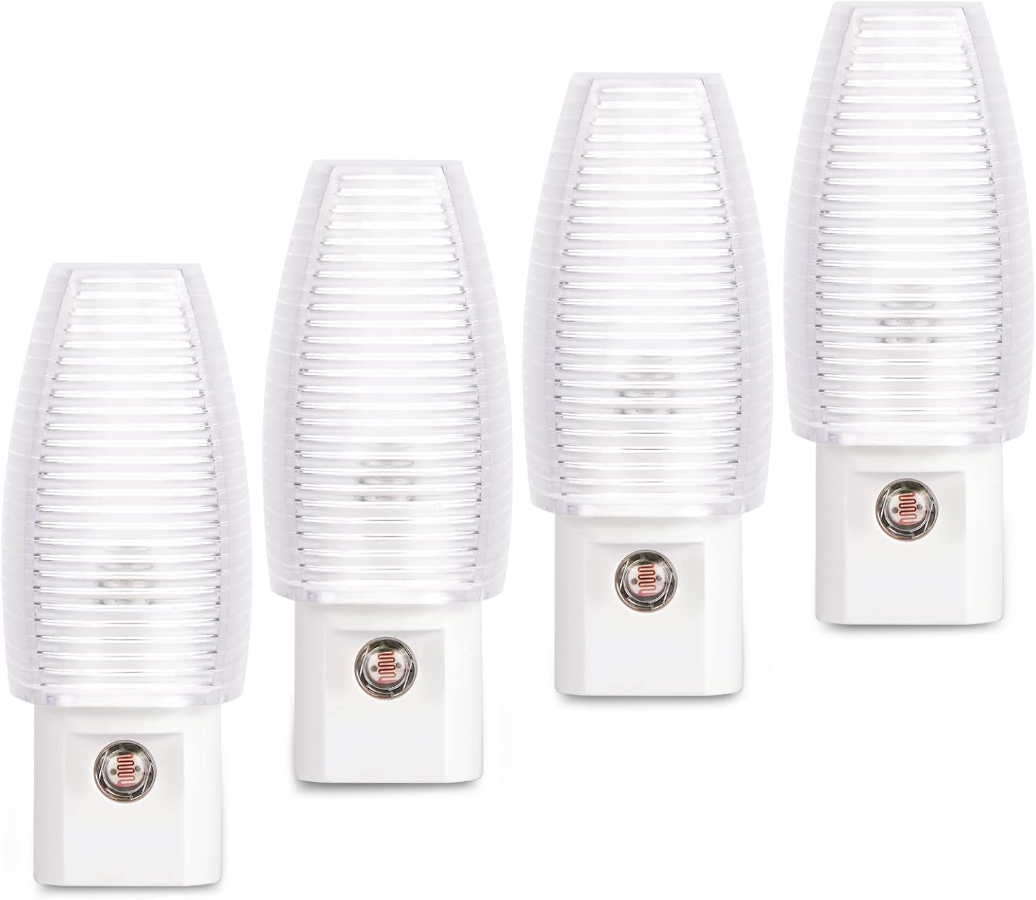 Emotionlite Plug-in Night Light, Dusk to Dawn Sensor, Warm White, 4 Pack | Warm white sensor night light, ideal for nursery, bedroom, bathroom, hallway, stairs & kitchen