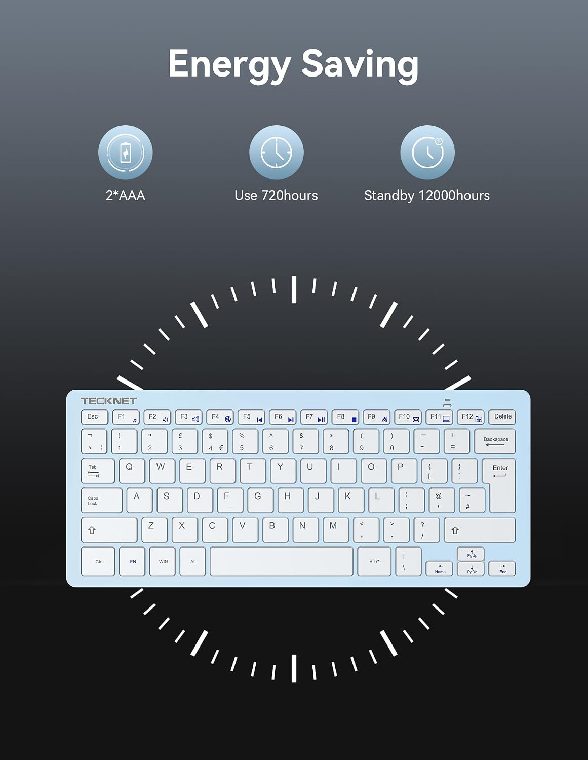 TECKNET 2.4G Wireless Keyboard - Mini Compact Keyboard with Media Hotkeys, 12-Month Battery Life, Compatible with PC, Desktop, Laptop, Smart TV - Black