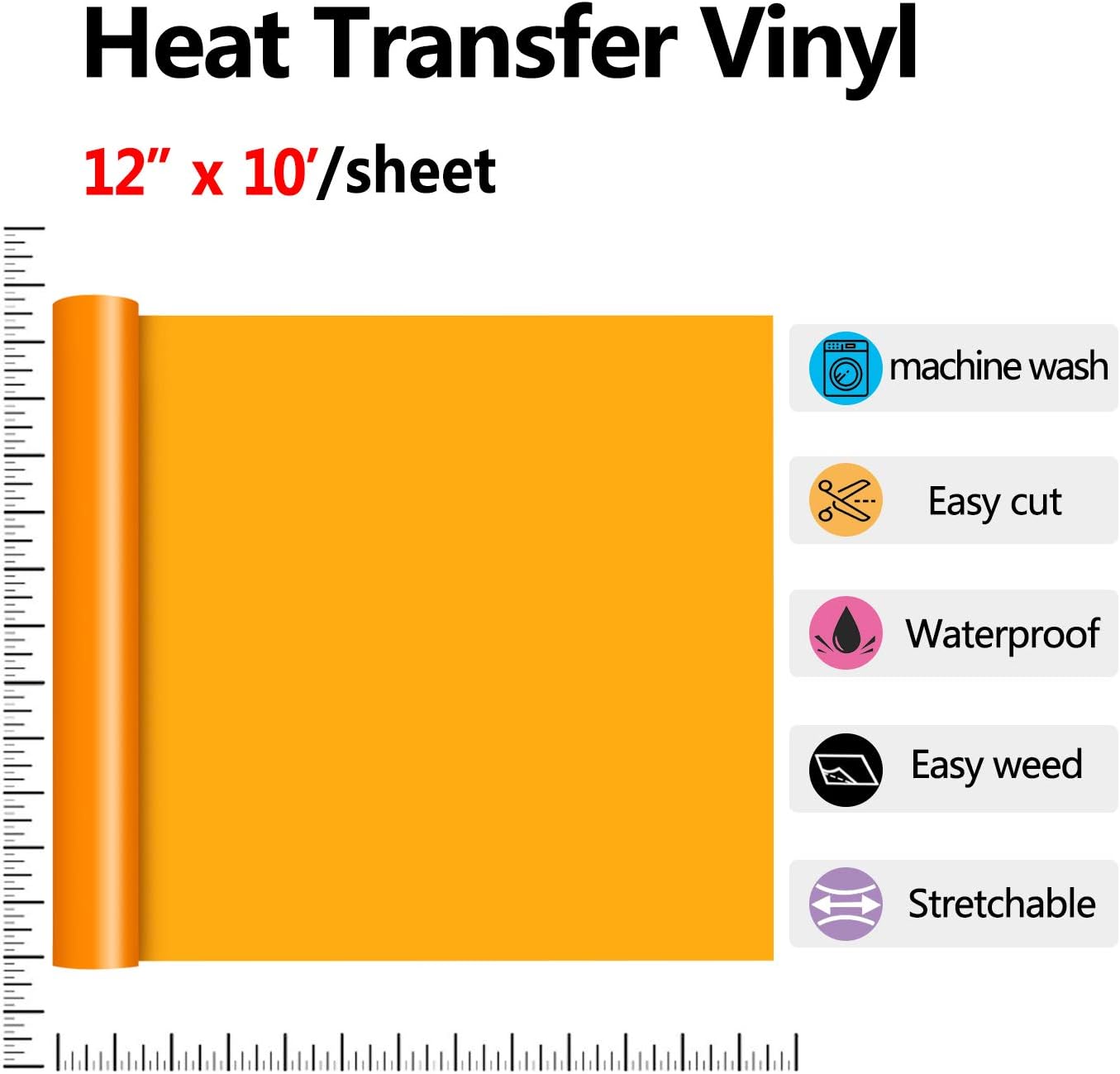 RENLITONG Heat Transfer Vinyl,12 Inch by 10ft White Iron on Vinyl