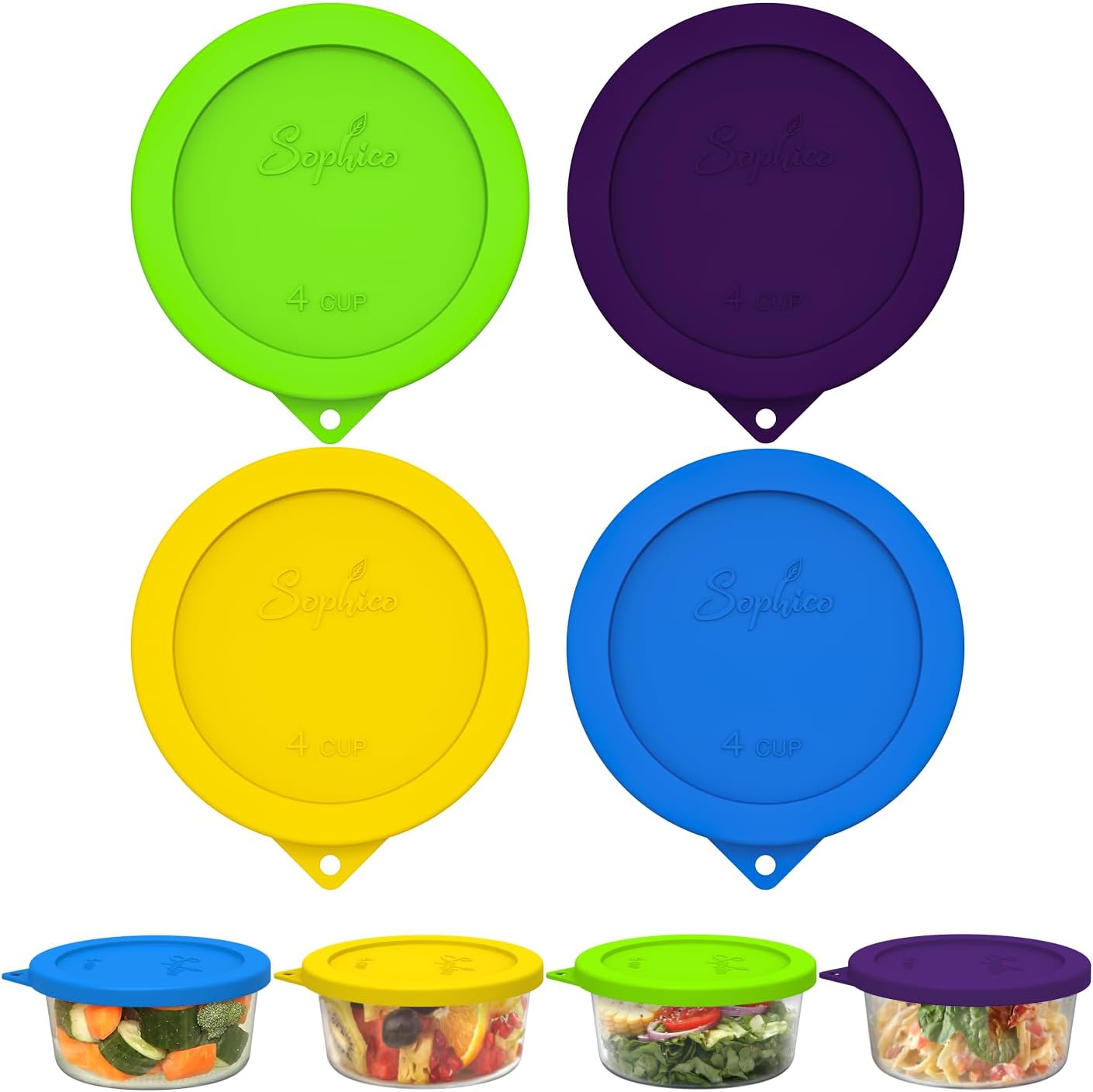 SOPHICO 4 Cup Silicone Lids Replacement for Pyrex & Anchor Hocking 7201-PC