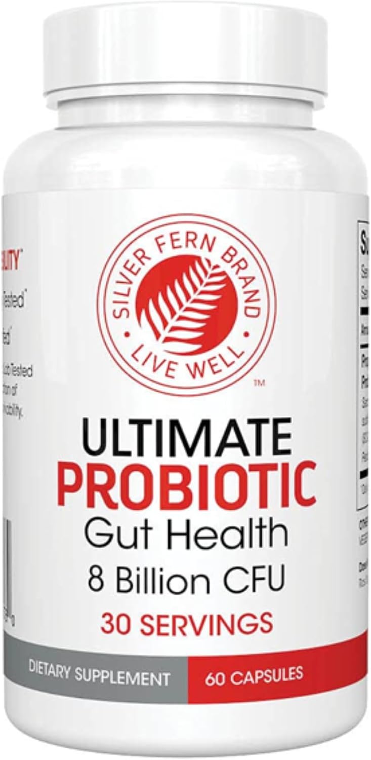 Silver Fern Brand Ultimate Probiotic - Probiotics for Women & Men | 8 Billion CFU Spore-Forming Gut Health Supplement - DNA Verified, Vegan, Shelf-Stable, High Survivability - 60 Capsules