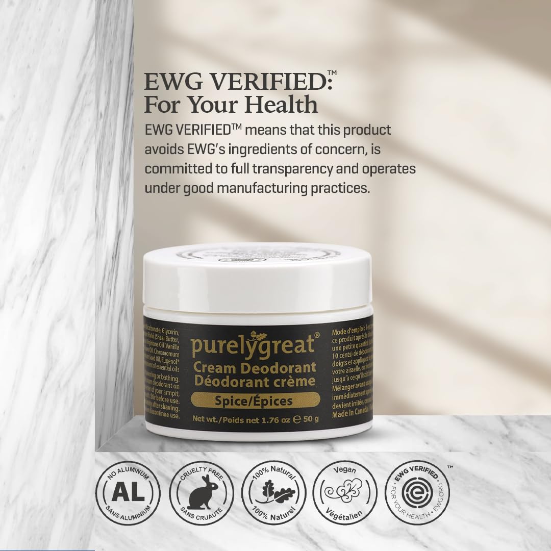 Purelygreat Natural Unscented Cream Deodorant for Women & Men | Aluminum Free Deodorant Women & Men | Vegan & Long Lasting Odor Control | Chemicals, Parabens, BPA & Cruelty Free | 1.76 oz