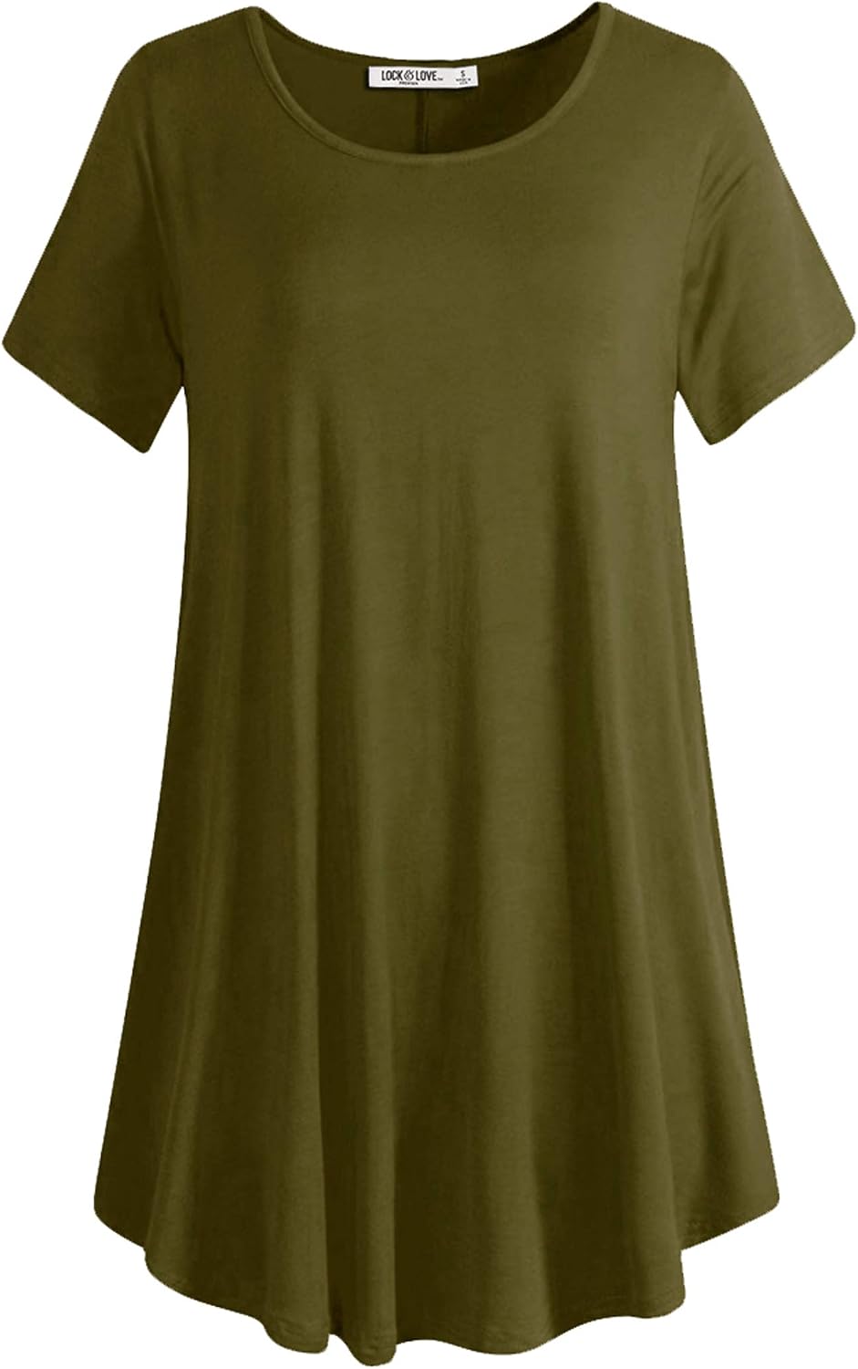 Lock and Love Women Solid Short Sleeve/Sleeveless Tunic for Leggings Swing Tunic Flare Tank Tops S-5XL Plus Size Made in USA