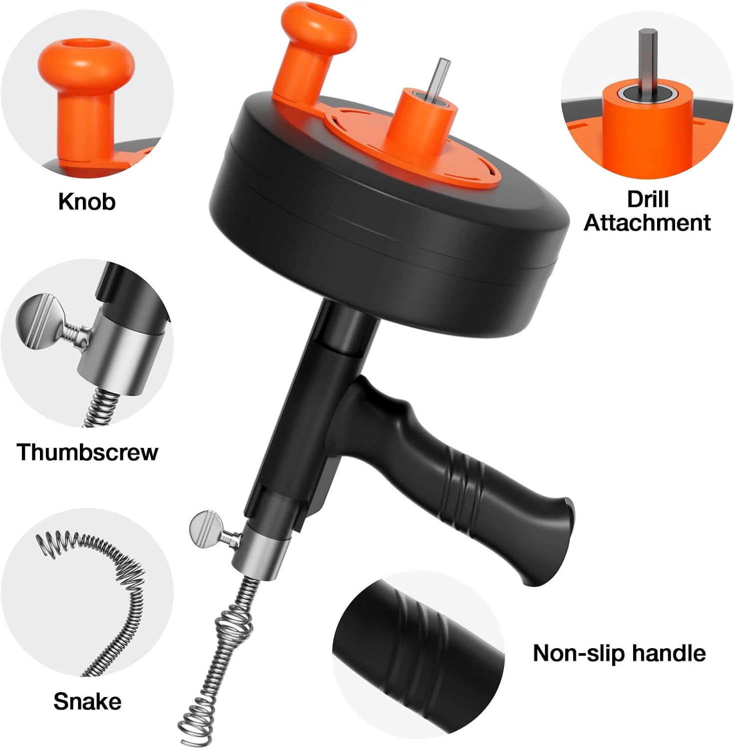 25ft Drain Auger Heavy Duty, Professional Plumbing Snake with Drill Adapter, Manual & Powered Clog Remover for Kitchen, Bathroom, Shower Sink & Bathtub, Flexible Pipe Snake Cleaner with Gloves