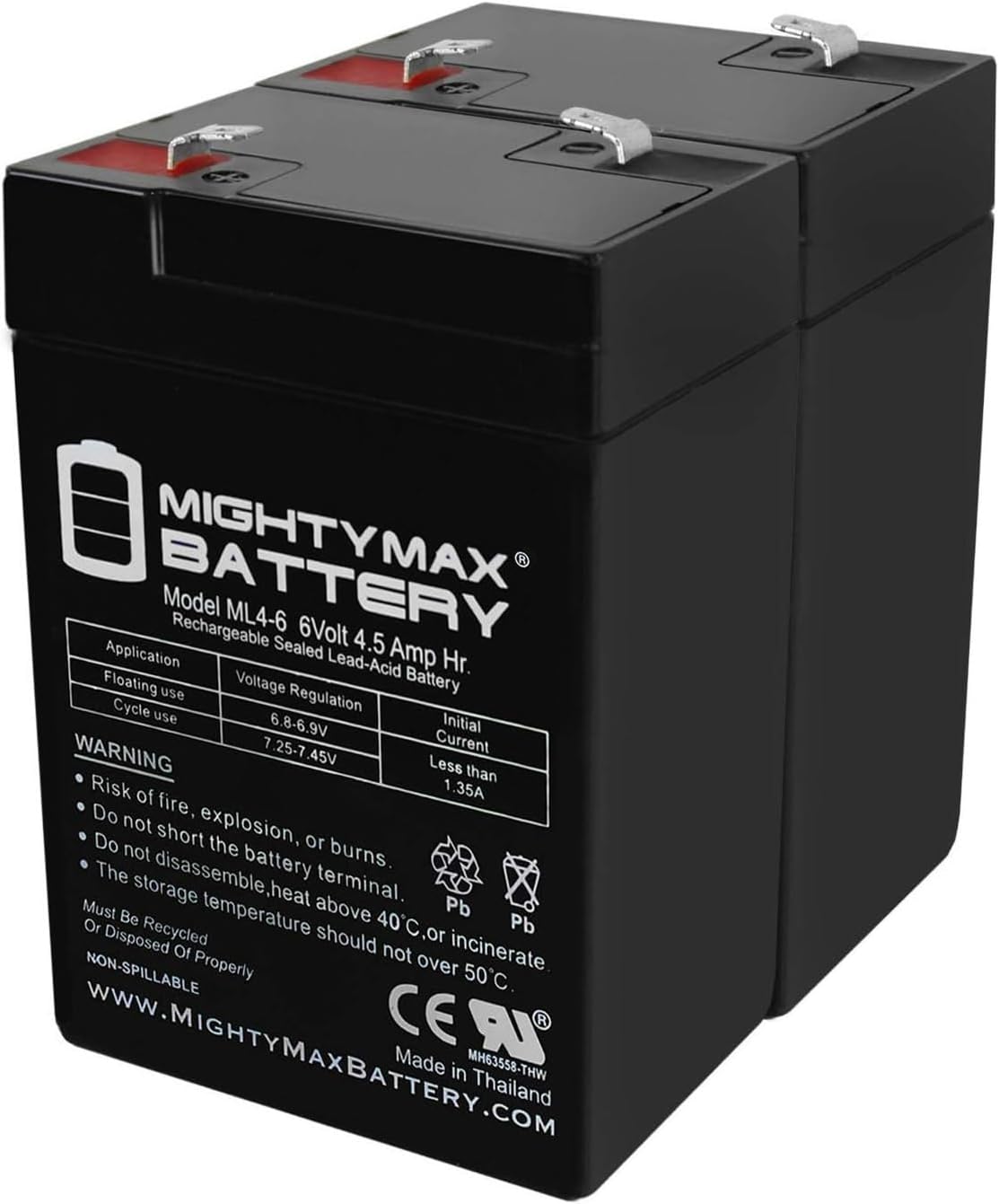 Mighty Max Battery ML4-6 - 6 Volt 4.5 AH, F1 Terminal, Rechargeable SLA AGM Battery