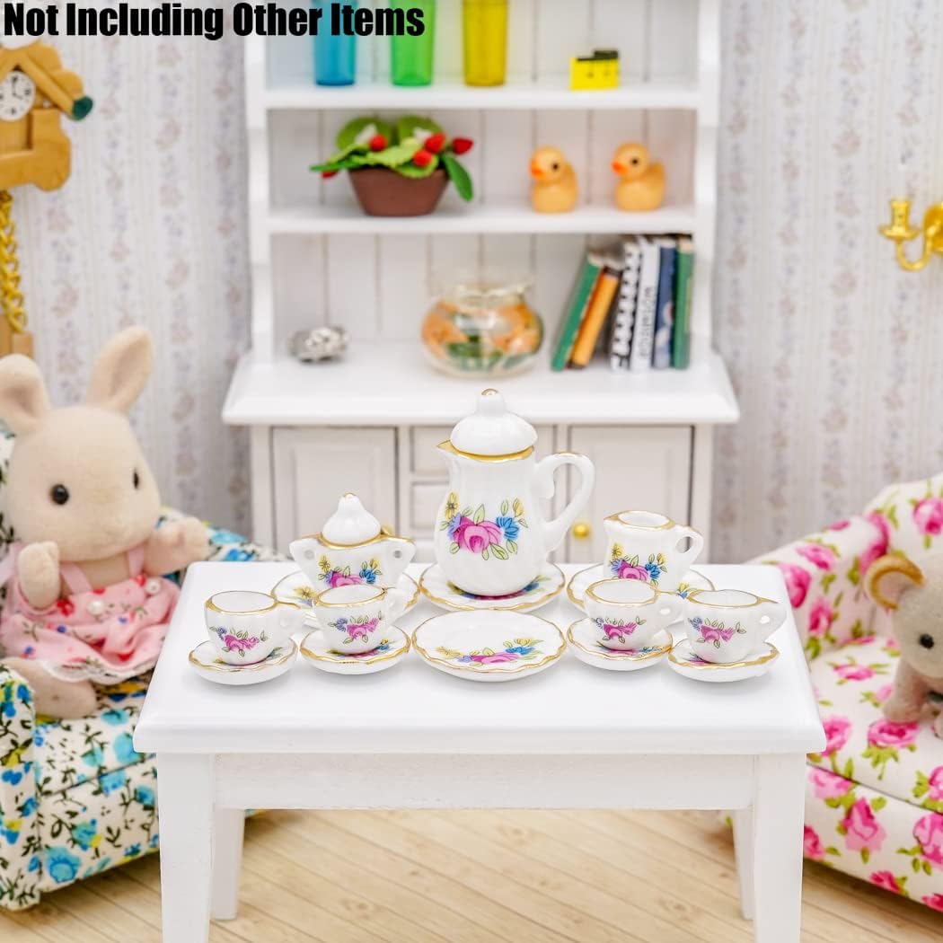 Odoria 1/12 Miniature Porcelain Tea Set 15Pcs Dollhouse Decoration Accessories, Grapes