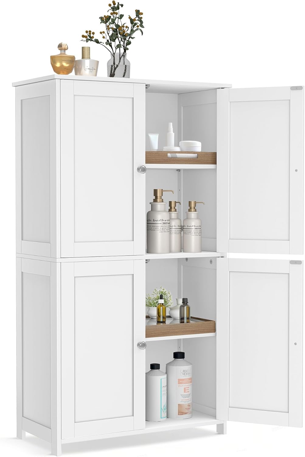 VASAGLE Floor Storage Cabinet, Freestanding Storage Unit with 2 Adjustable Shelves, for Bathroom Living Room Dining Kitchen, 11.8 x 23.6 x 31.5 Inches, Cloud White UBCB60WV1