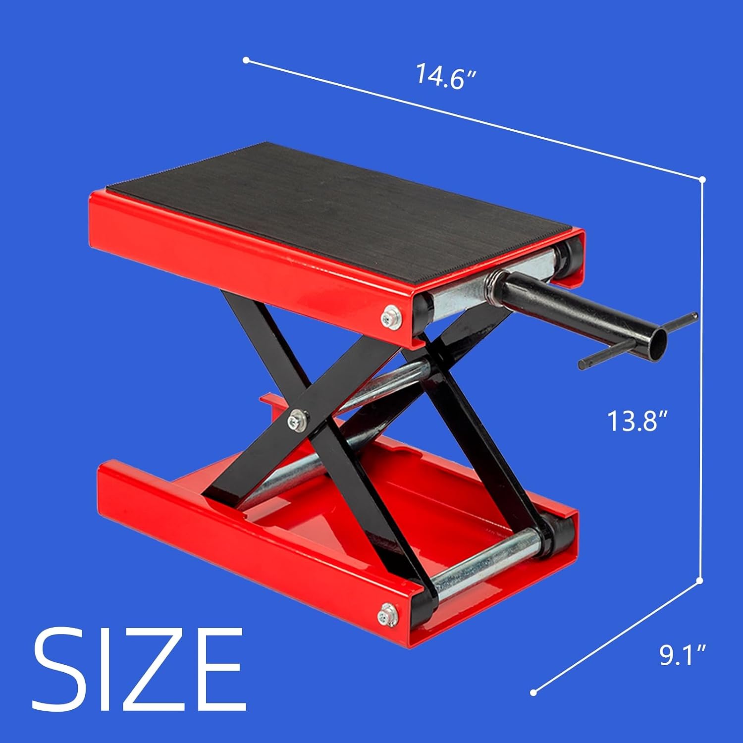 SUNROAD 1100 lb Motorcycle Scissor Lift Jack, Red | Compact Quick Lift Stand, For Dirt Bikes, ATVs & Scooters, Center Jack, For Home Garage & Track Maintenance