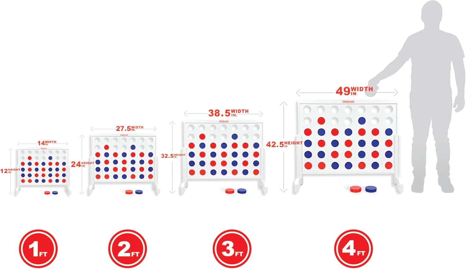 GoSports Premium 4 in a Row Game - Choose Between Classic White or Dark Stain - 1 Foot Width – with Connect Coins, Portable Case and Rules