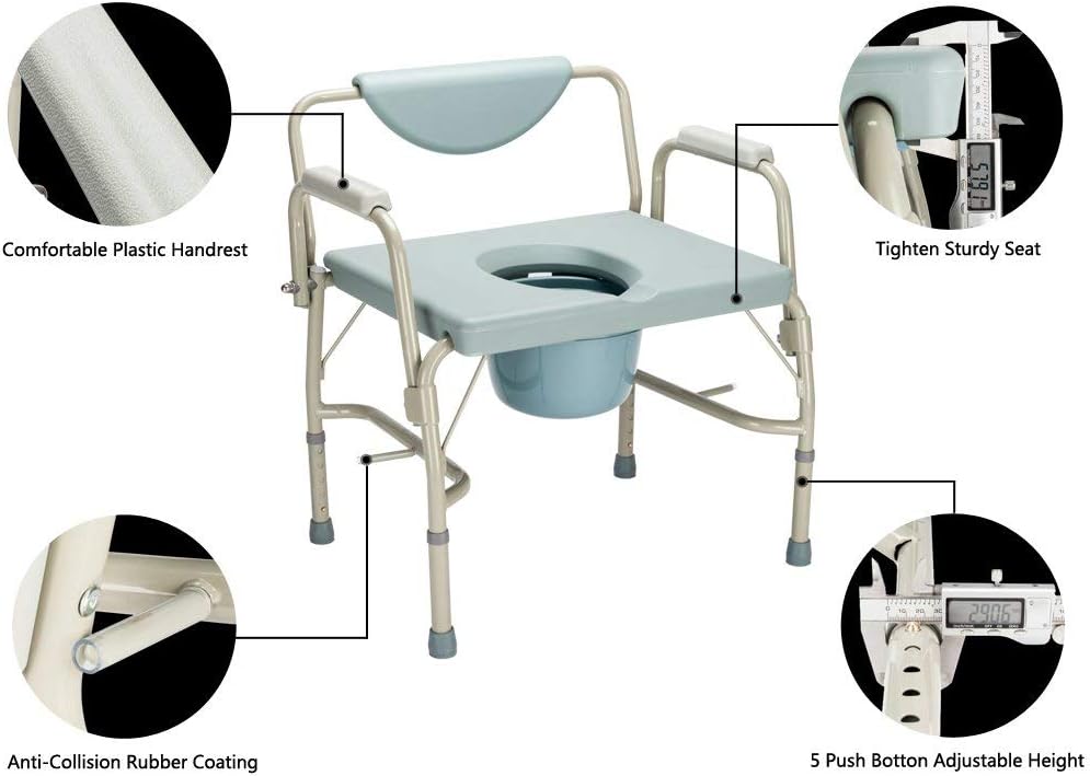 Mefeir 550 lbs Heavy Duty Drop Arm Medical Bedside Commode Chair, Homecare Toilet Seat with Safety Steel Frame, 6 Quart Capacity Pail