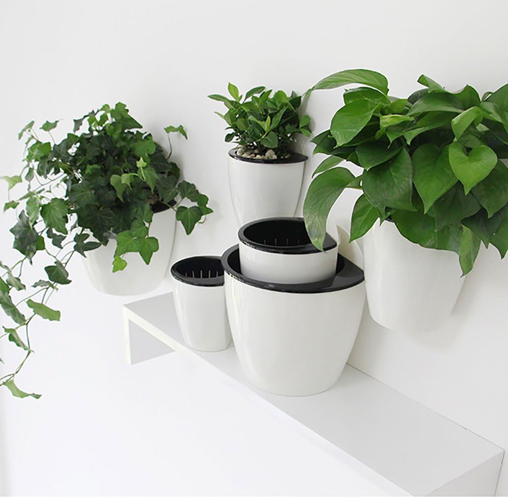 Sungmor Plastic Self Watering Wall Planter - Modern White & 3PC Pack | Large Size - Indoor Outdoor Vertical Flower Pot - Wall Mounted Window Hanging