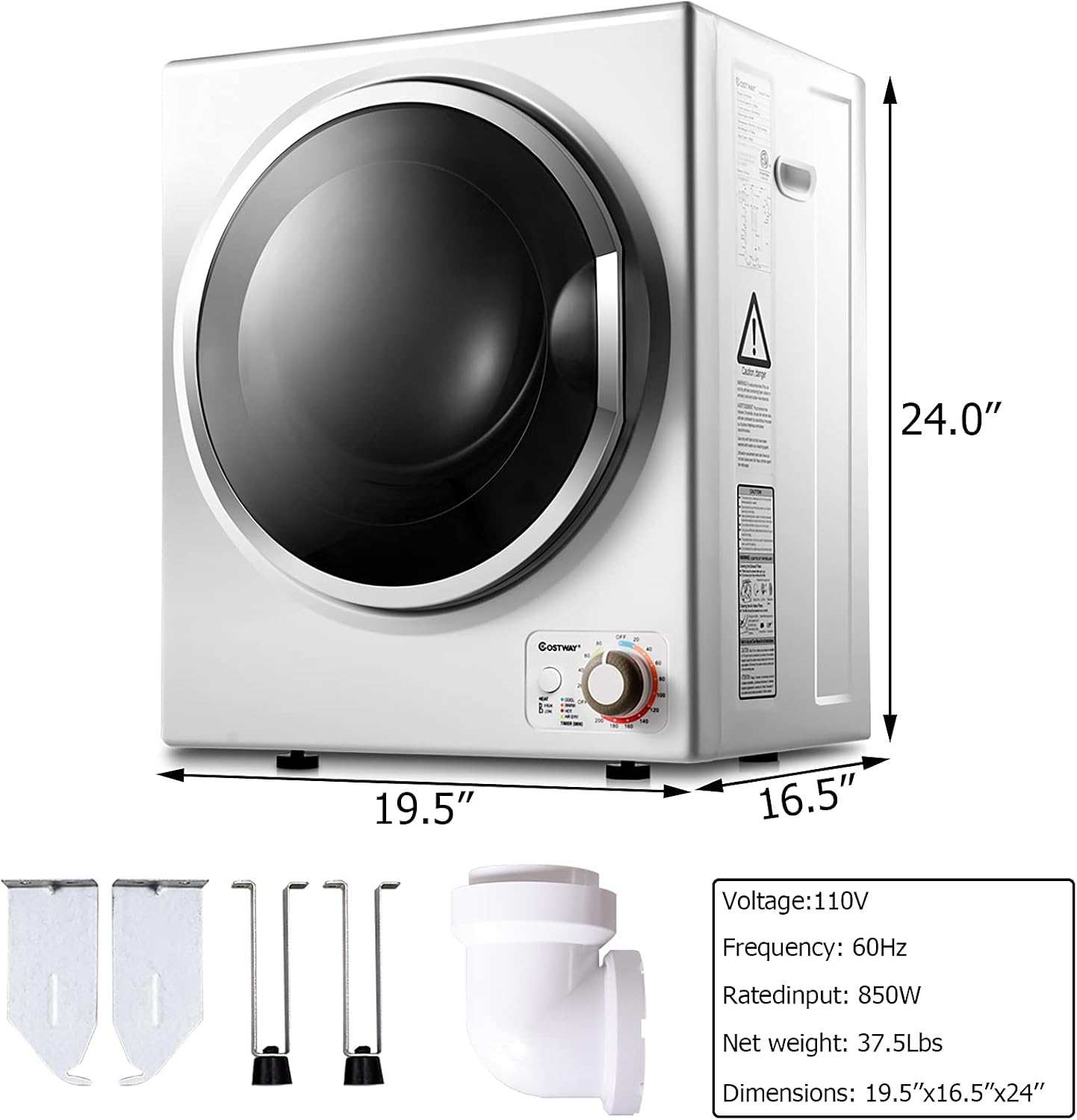 COSTWAY Compact Laundry Dryer, 110V Electric Portable Clothes Dryer with Stainless Steel Tub