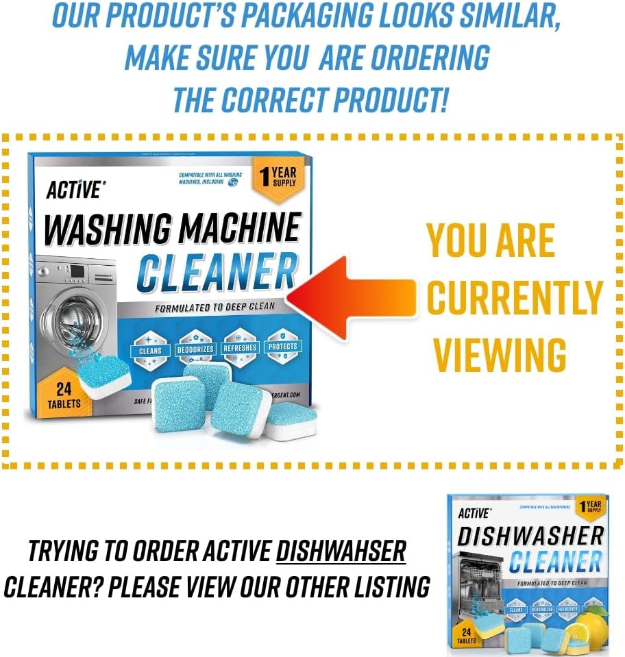 Washing Machine Cleaner Descaler 24 Pack - Deep Cleaning Tablets For HE Front Loader & Top Load Washer, Septic Safe Eco-Friendly Deodorizer