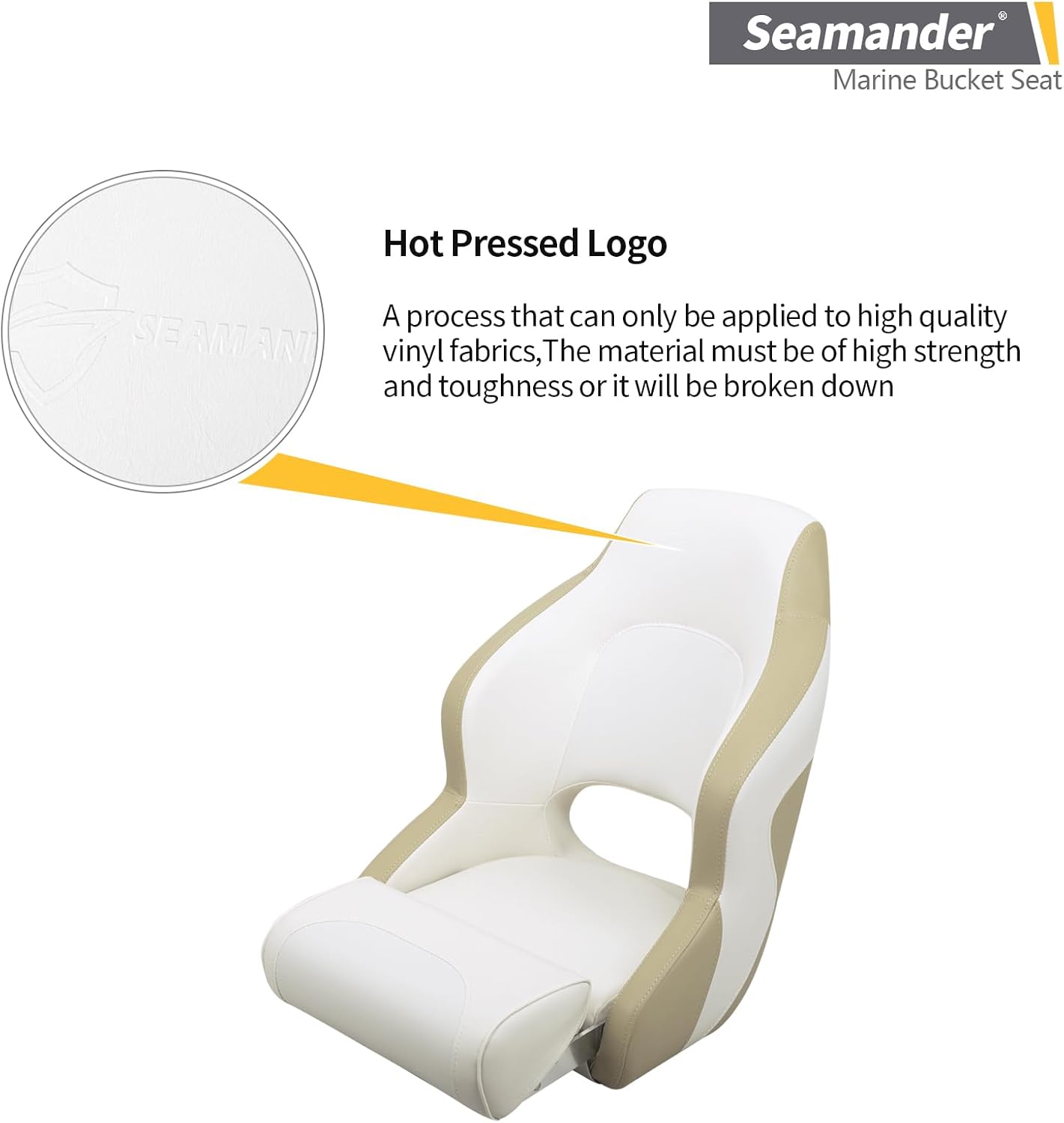 Seamander Boat Captains Chair,Captain Bucket Seat with Flip Up Bolster,Integral Rotomolded Frame, Premium EPDM Foam Material, Marine Grade Vinyl (A-White/Charcoal)