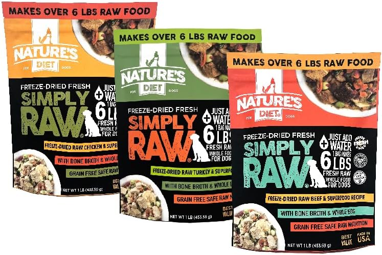 Nature's Diet Simply Raw Freeze-Dried Whole Food Meal - Makes 18 Lbs Fresh Food with Muscle, Organ, Bone Broth, Whole Egg, Superfoods