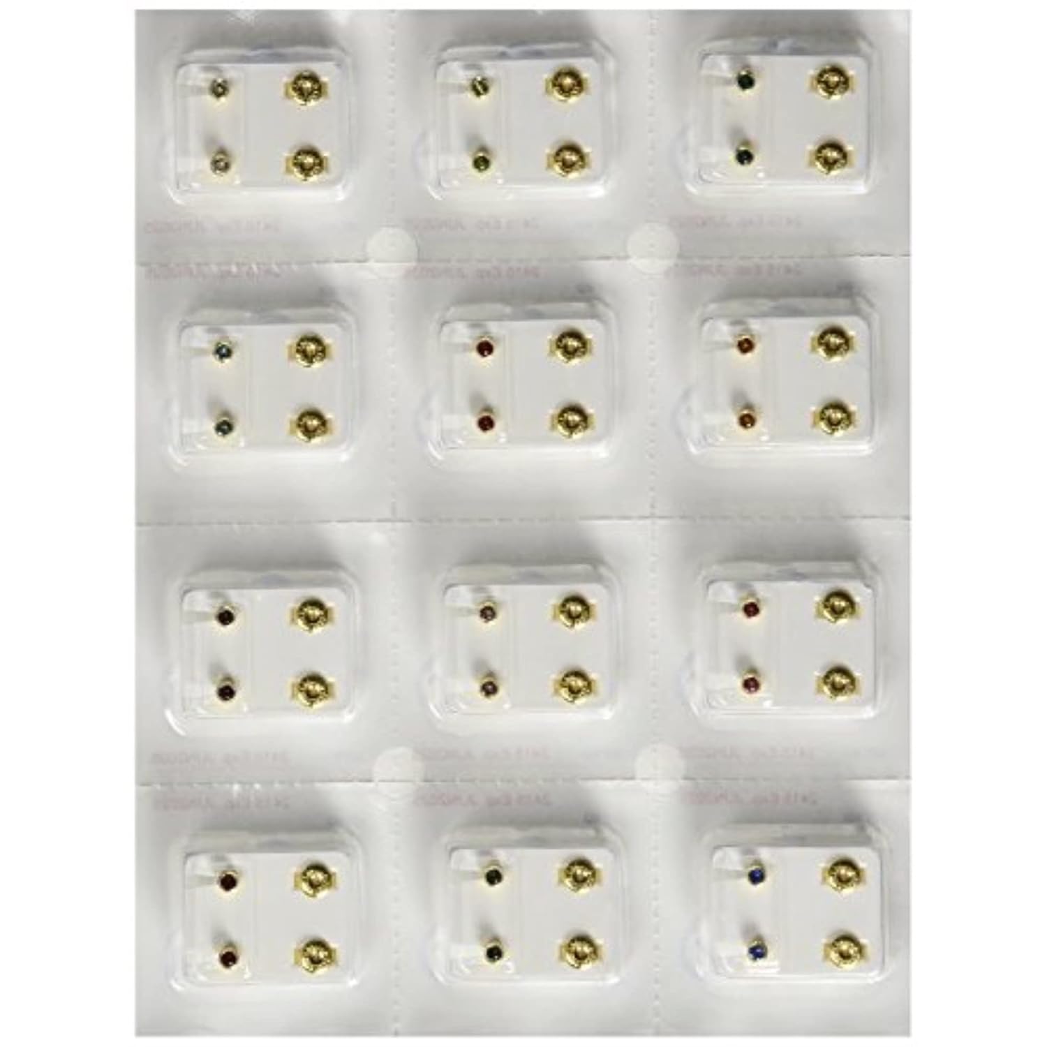 Surgical Steel 4mm Ear Piercing Studs, 12 Pair Mixed Colors