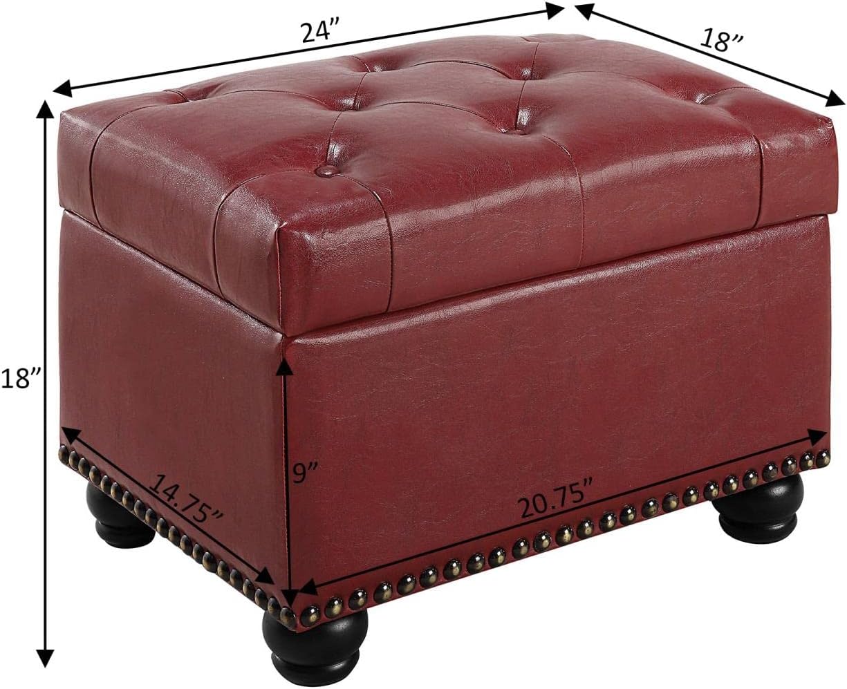 Convenience Concepts Designs4Comfort 5th Avenue Storage Ottoman 24" - Contemporary Foot Stool and Seat with Hinged Lid for Living Room, Dining Room, Office, Den, Espresso Faux Leather