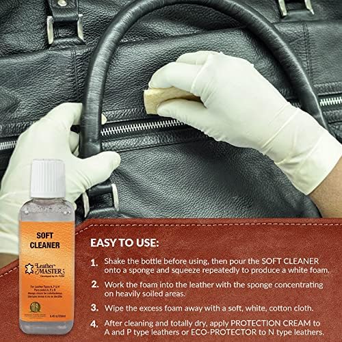 Leather Master Soft Leather Cleaner | Cleans & Removes Stains on Leather, Faux, & Vinyl | Leather Cleaner for Car Seats, Couches, Purses, Shoes & More