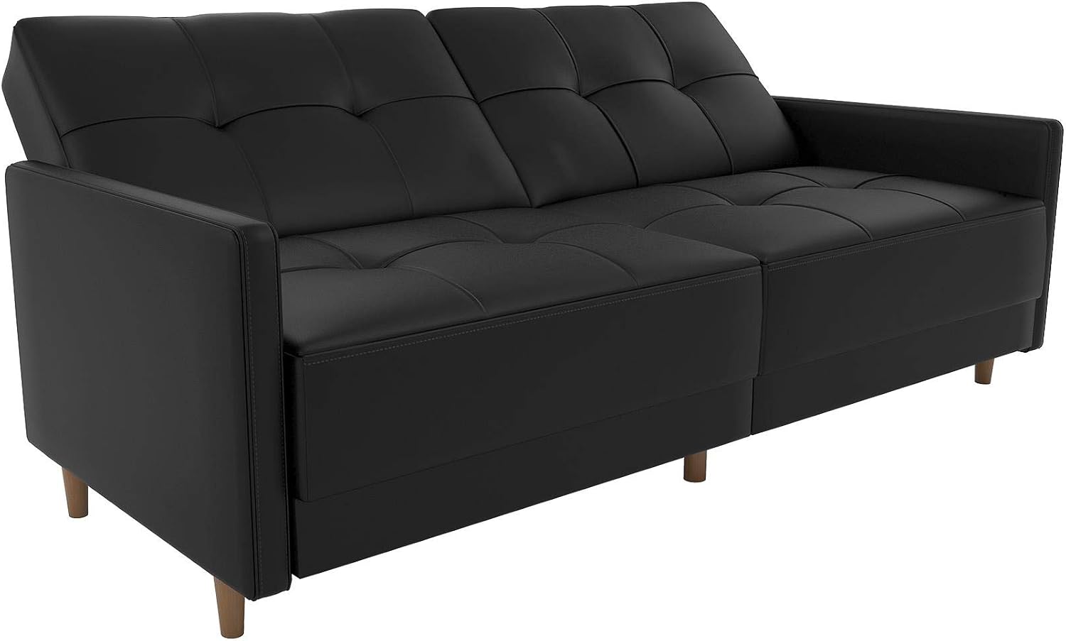 DHP Andora 76 Inch Futon Sofa Bed, Modern Upholstered Couch Sleeper with Button Tufted Back and Seat, Navy