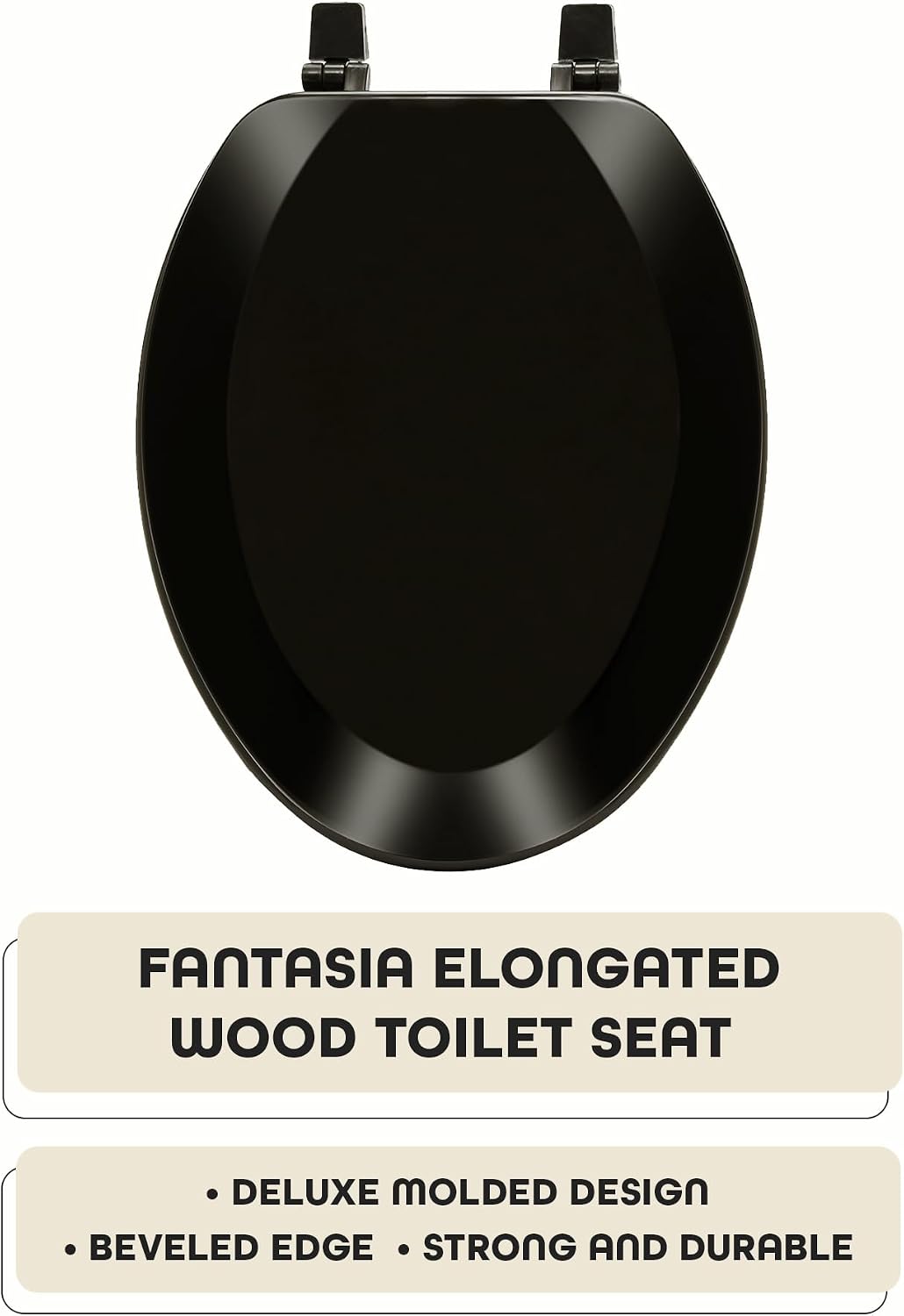 Soft Elongated Vinyl Toilet Seat, Black - 19 Inch Soft Vinyl Cover with Comfort Foam Cushioning - Fits All Elongated Size Fixtures - Easy to Install Fantasia by Achim Home Decor