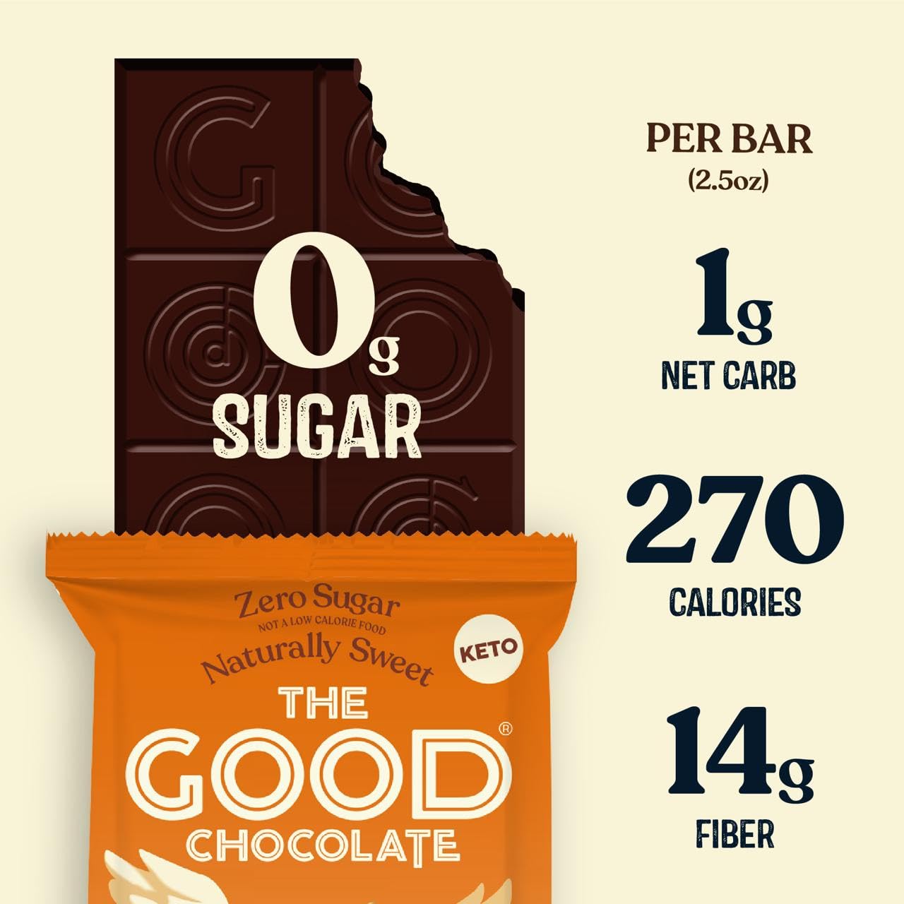 THE GOOD CHOCOLATE – Dark Chocolate Bars with Zero Sugar & Lower Net Carbs – Keto Chocolate Bar with Lower Calories, All Natural and Non-GMO Keto Snacks, 2.5 oz (6 Bars Value Pack)