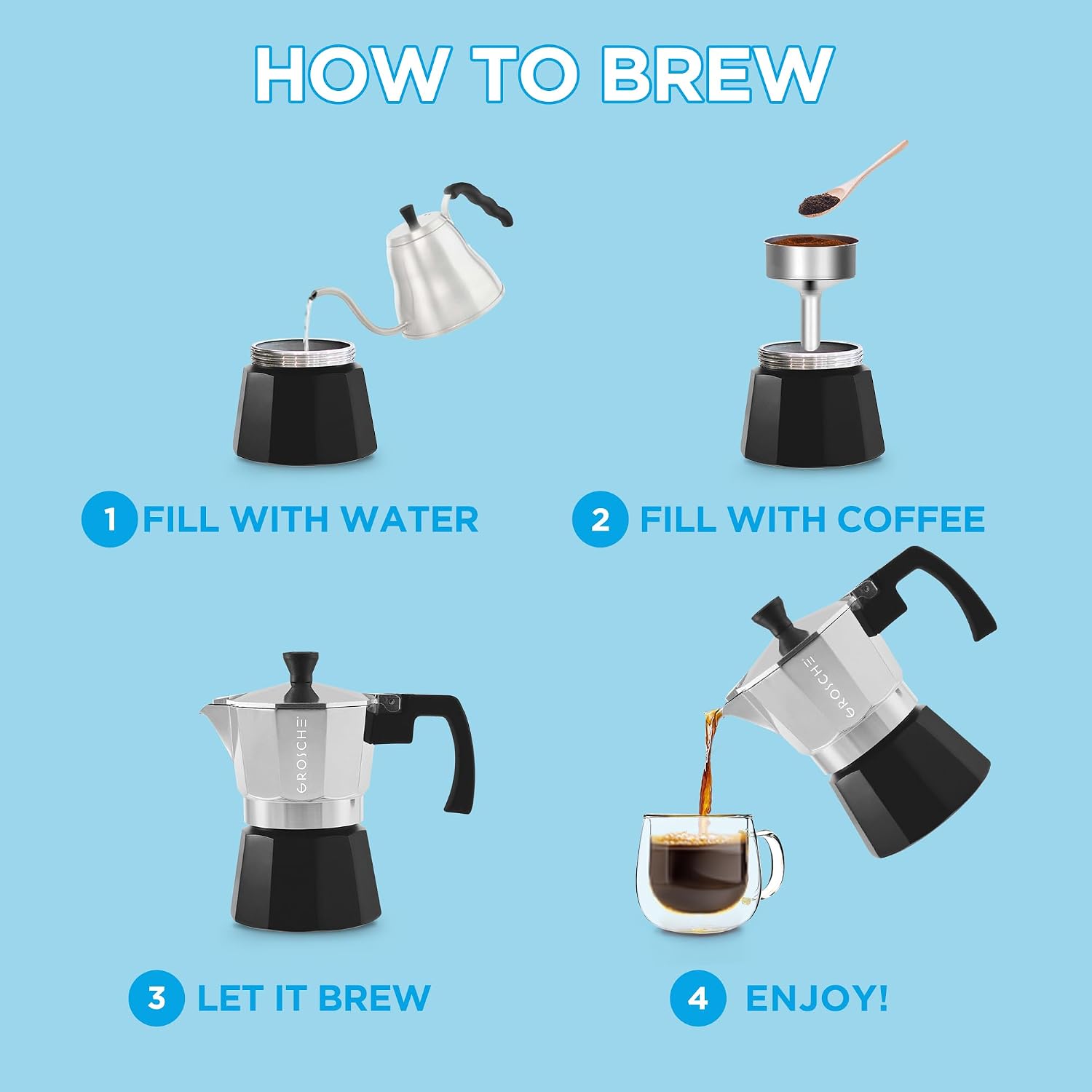 GROSCHE Milano Moka Pot | 9 Espresso Cup - 15.2 oz | Stovetop Espresso Percolator & Coffee Maker – Portable, Ideal for Home and Camping | Cuban Coffee Maker And Italian Moka Pot For Stovetop Espresso; For Gas, Electric, And Propane Stoves With A Soft-Tou…