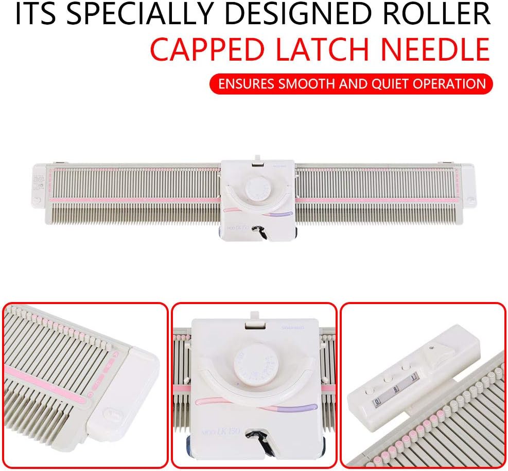 Knitting Machine and Accessories, LK150 150 Stitches 6.5mm Mid Gauge Plastic Domestic Knitting Machine with Accessories Tool Set for Household Sewing