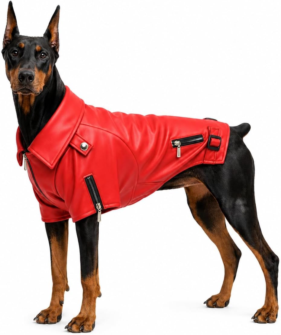 Lovelonglong Cool Dog Leather Jacket, Warm Coats Dogs Windproof Cold Weather Coats for Large Medium Small Dogs with Eagle Embroidery Black XS