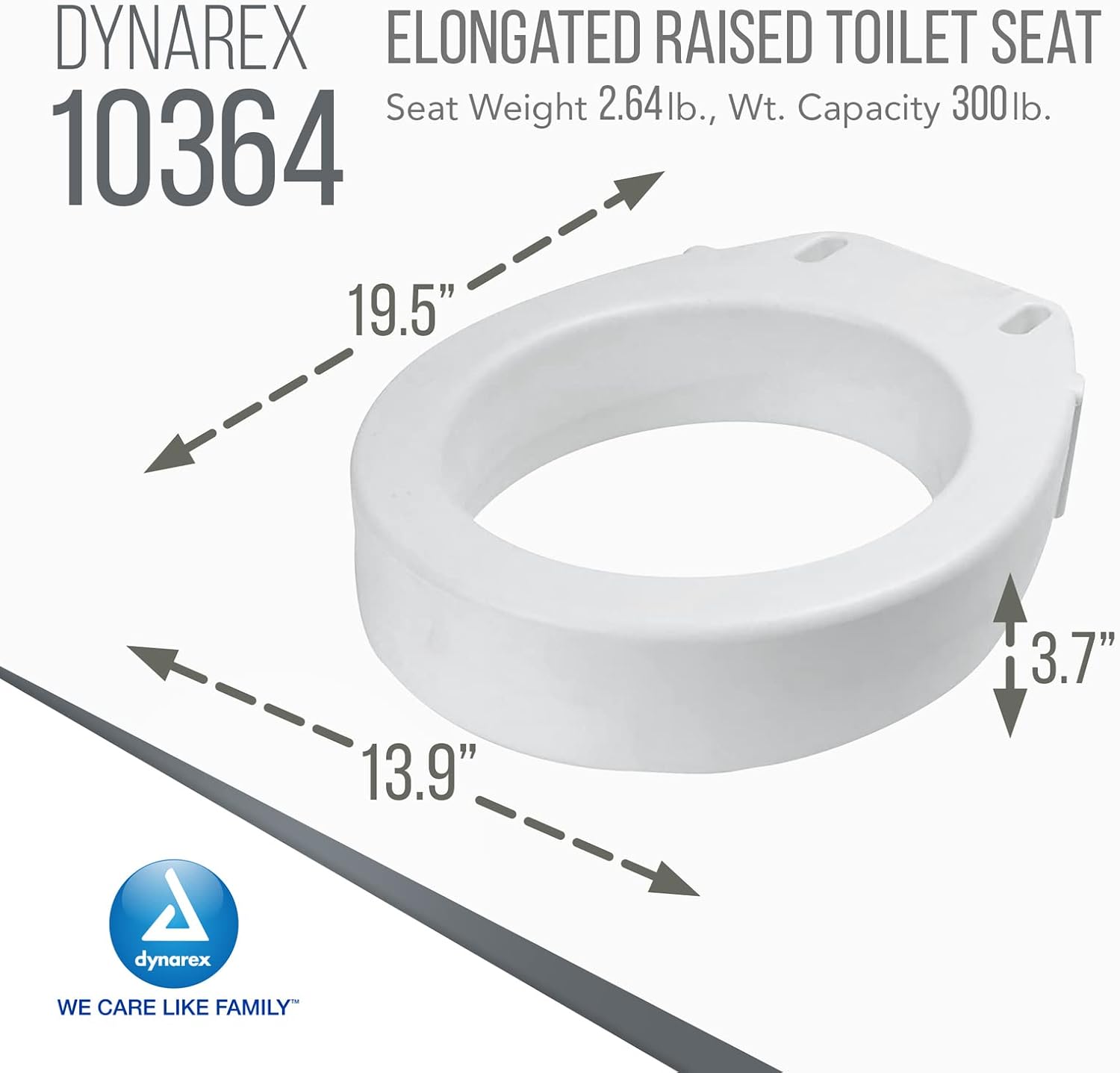 Dynarex Elongated Raised Toilet seat Without arms, Portable