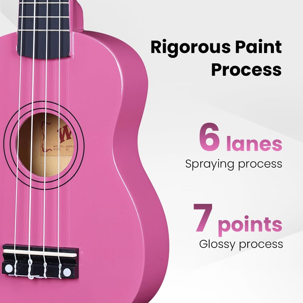 Winzz Soprano Ukulele Starter Kit For Beginners with Bag, Clip-On Tuner, Extra Strings, Strap, Plectrum, Fret Stickers, Chords Card, Polishing Cloth, Black