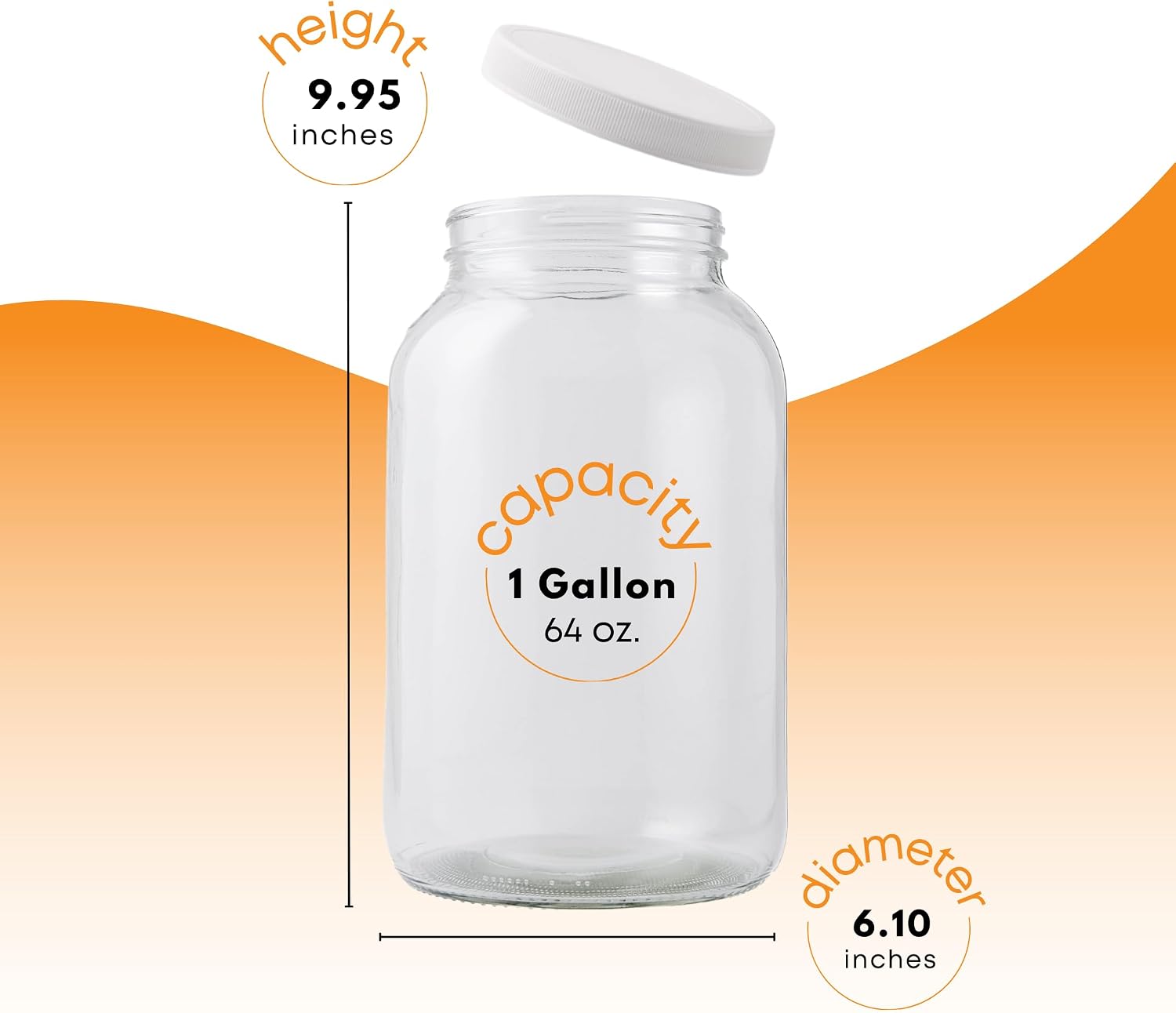 1 Gallon Glass Jar with Lid | Wide Mouth Container for Fermentation | Heavy-duty Large Glass Jar with Lid for kombucha, pickling and food storage | Glass Jars with Airtight Lid design