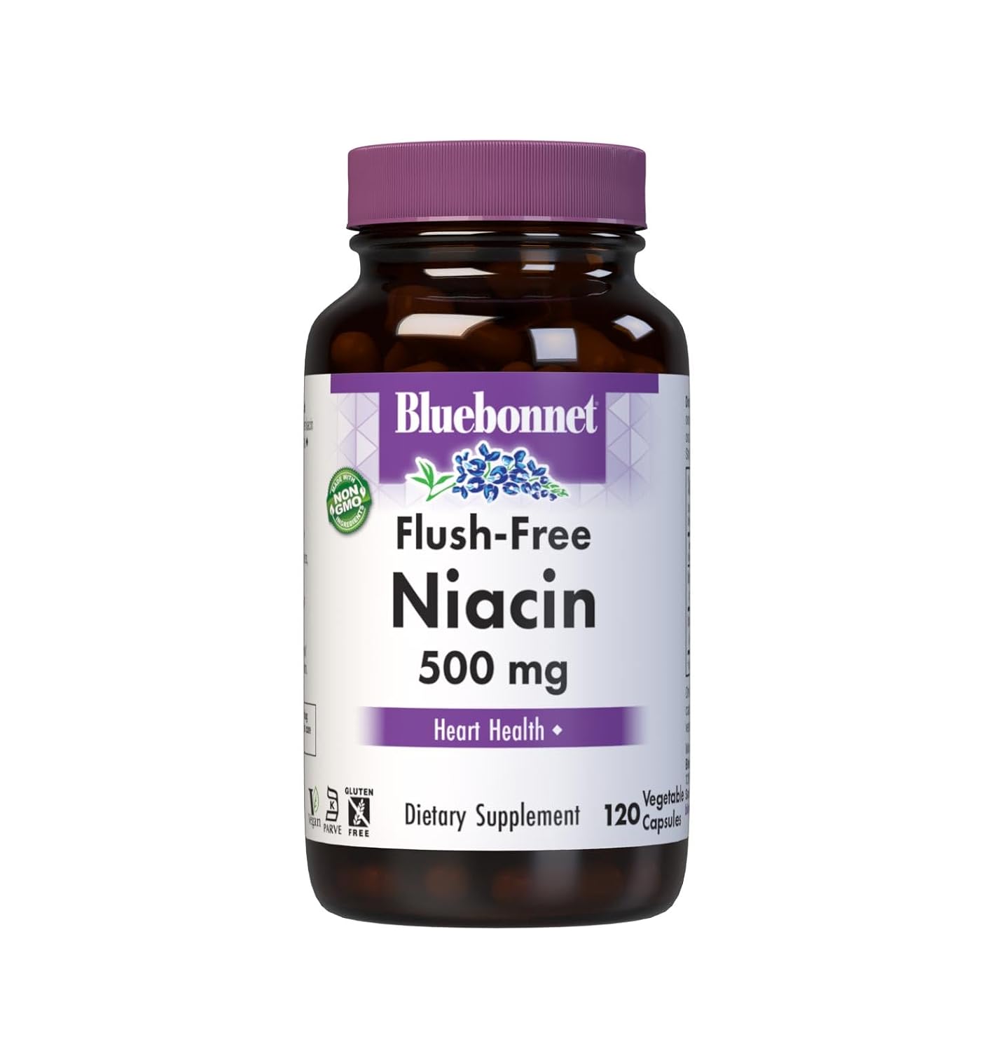 Bluebonnet Nutrition Flush-Free Niacin 500mg, for Nutritional Cardiovascular Support Vegetable Capsules, Soy/Dairy/Gluten Free, Non-GMO