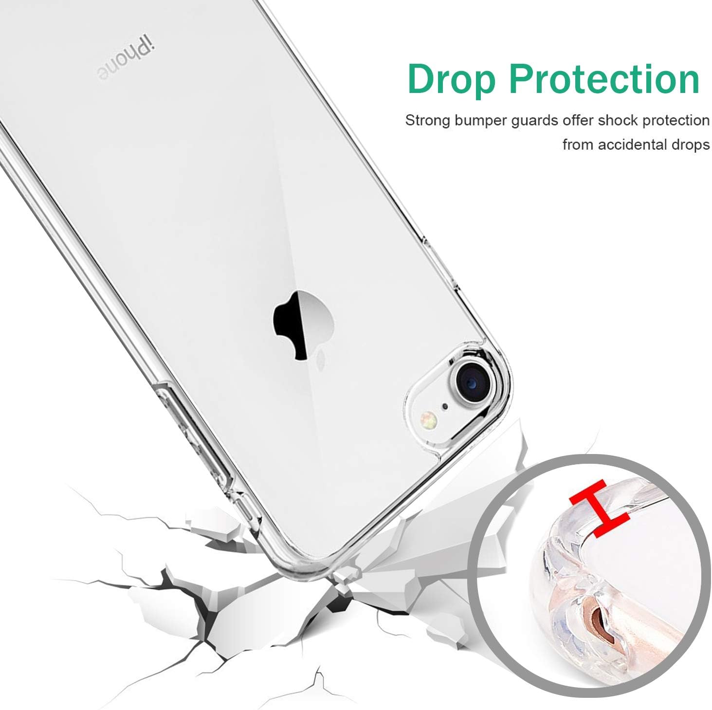 TENOC Phone Case Compatible with iPhone SE (2nd 2020 and 3rd 2022 Generation) & iPhone 7 & iPhone 8, Clear Case Shockproof Protective Bumper Slim Cover for 4.7 Inch